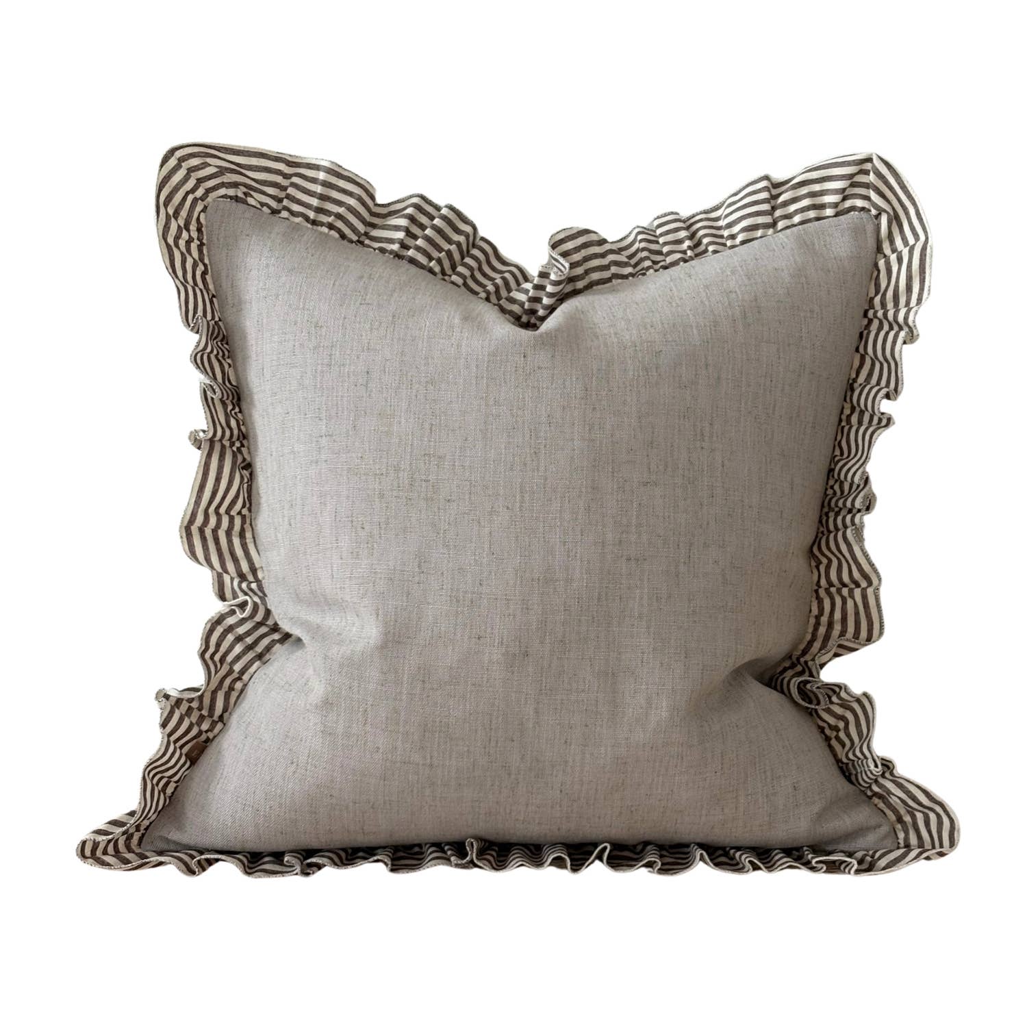 Bella Dark Brown Stripe Ruffle Cushion Cover – 45 × 45 cm