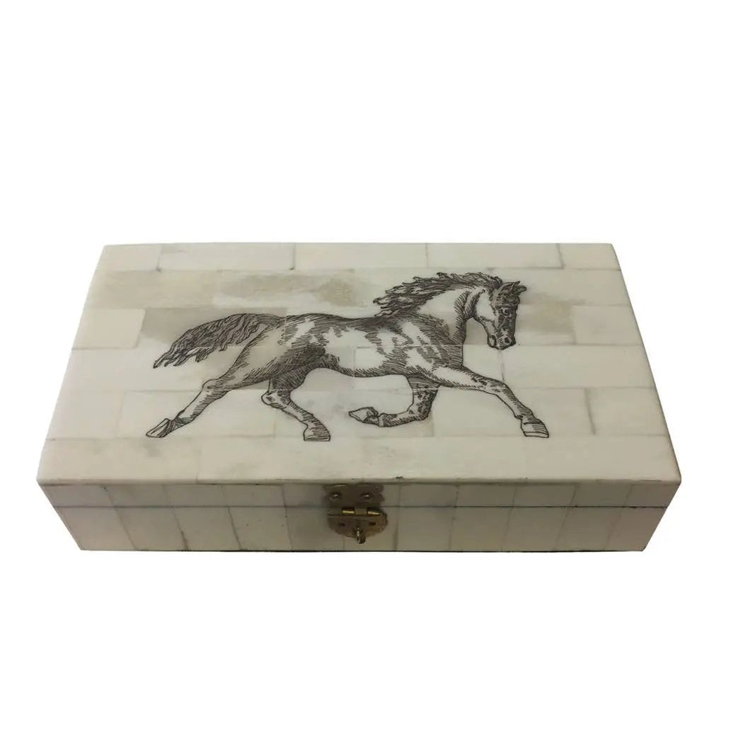 Horse Equestrian Engraved Bone Box Small