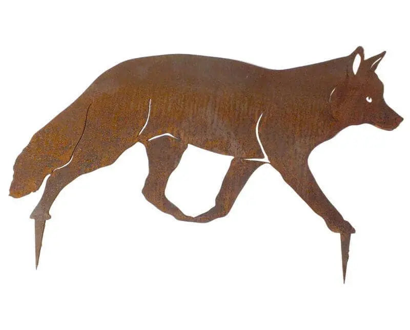 Fox Walking Garden Stake – Rustic Steel Garden Art
