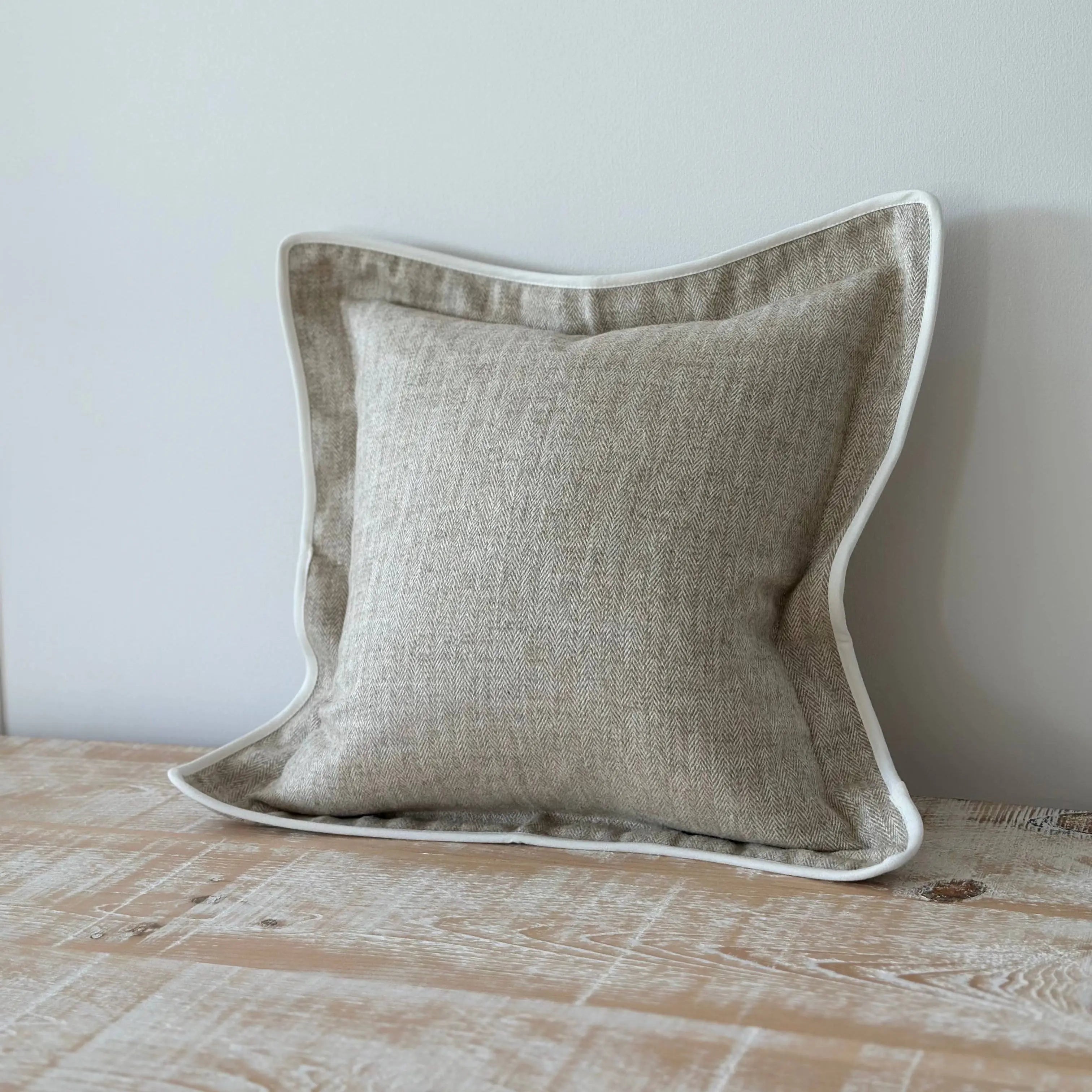 Tia Beige Herringbone Cushion Cover 45 x 45 cm Ellenvale Trade
