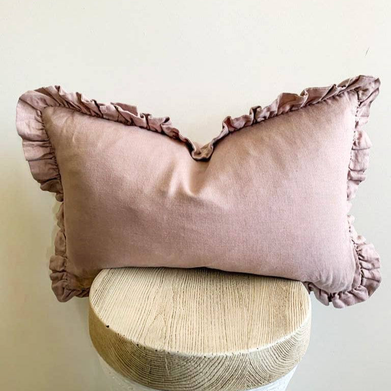 Linen Lumbar Ruffle Cushion Cover - Lilac Mama and Tochter