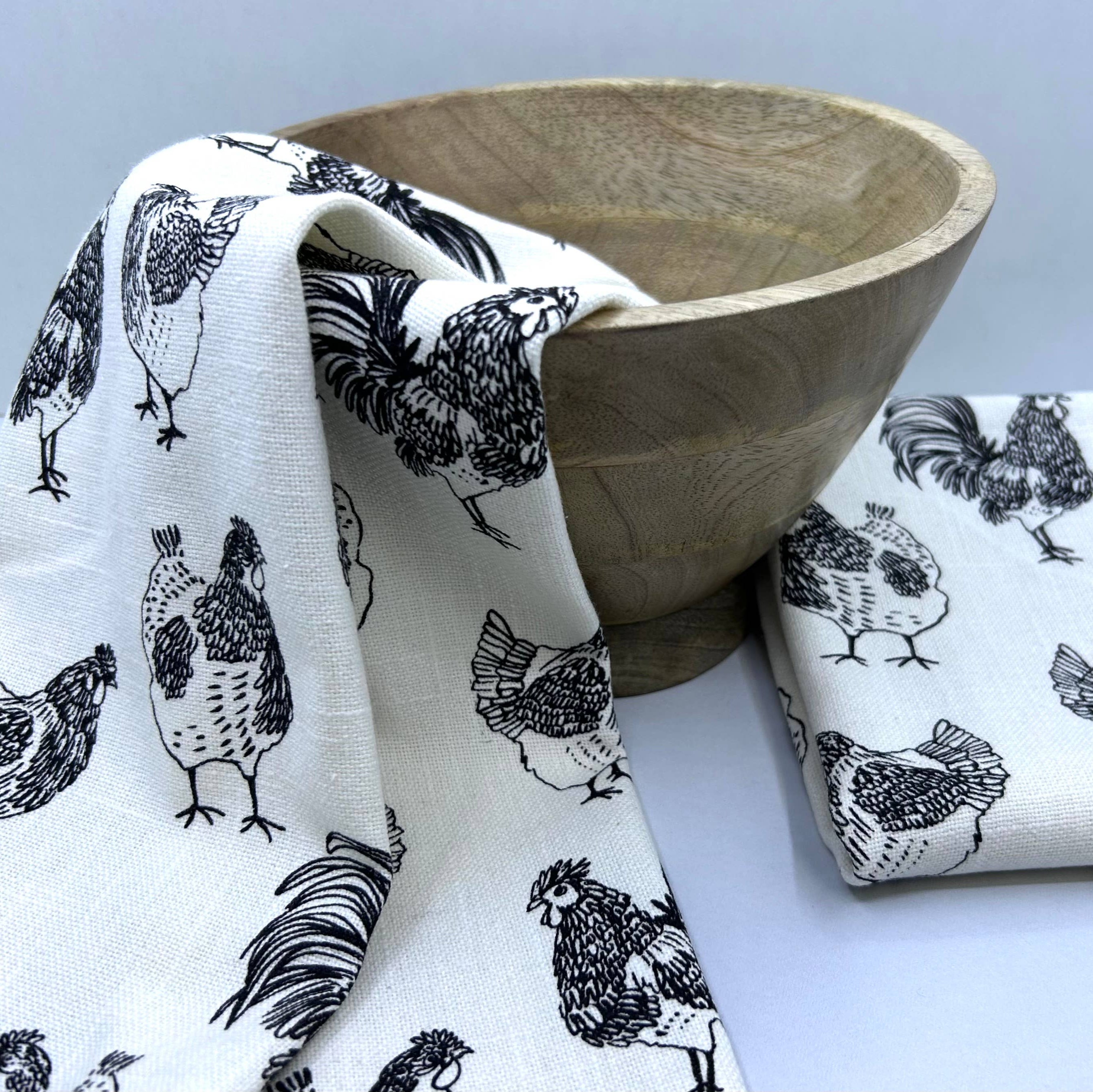 Gift Set - Natural Wooden Bowl with Set of 2 Kitchen Towels Rich Home Linens