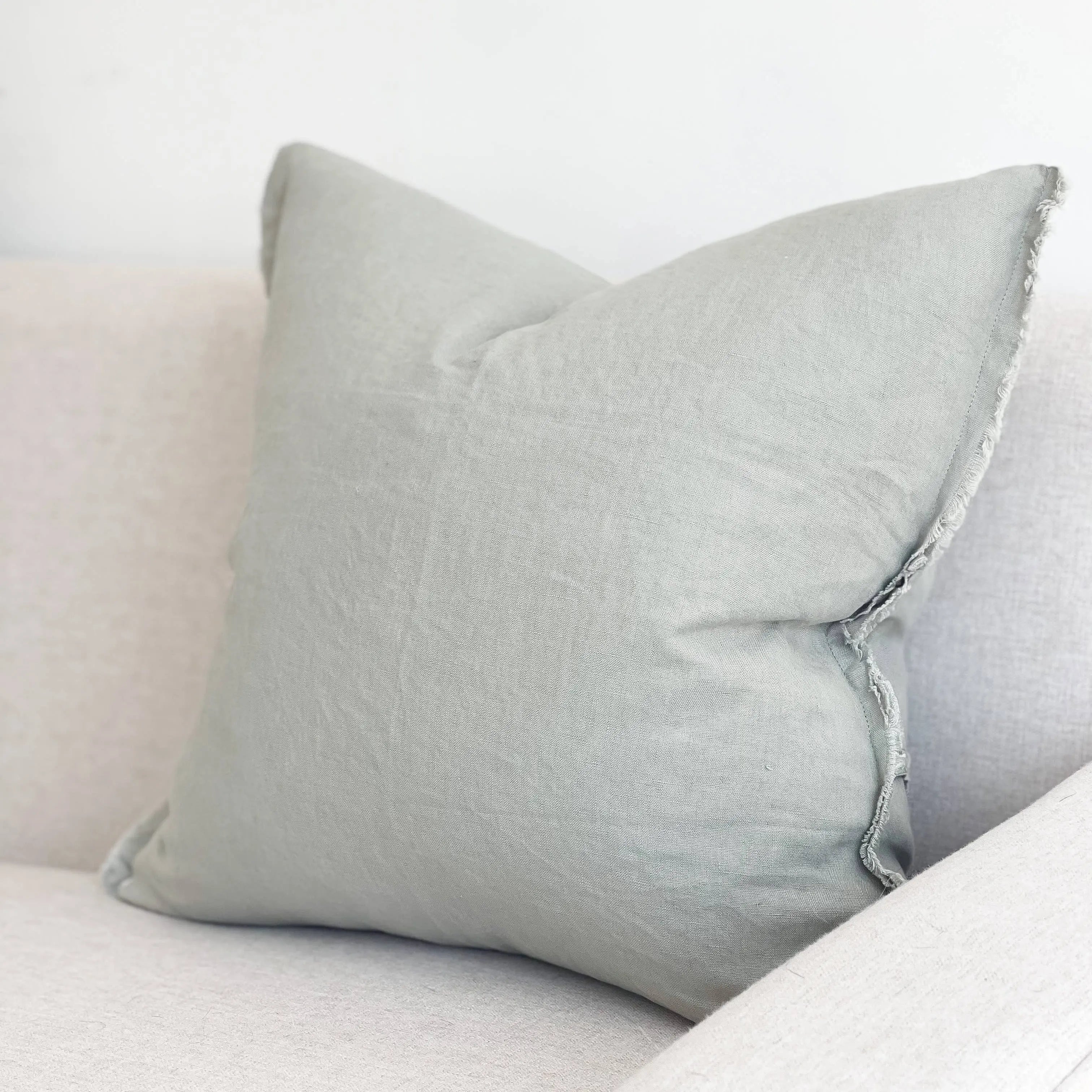 Esmee Linen Cushion Cover – Frayed Edge Sage: 53 x 53 cm Ellenvale Trade