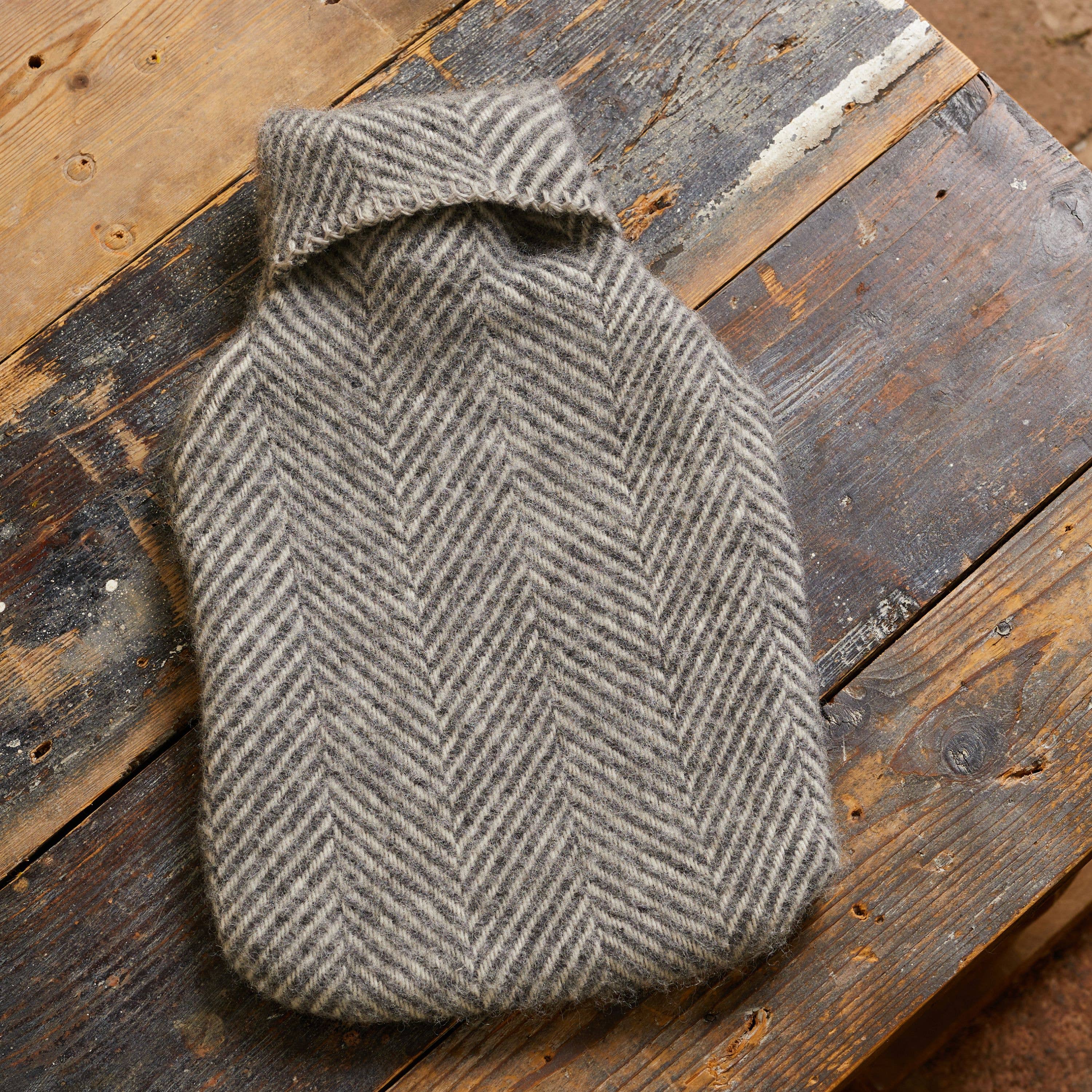 Pure New Wool Hot Water Bottle – Fishbone Slate Grey (Includes Cover & Bottle)