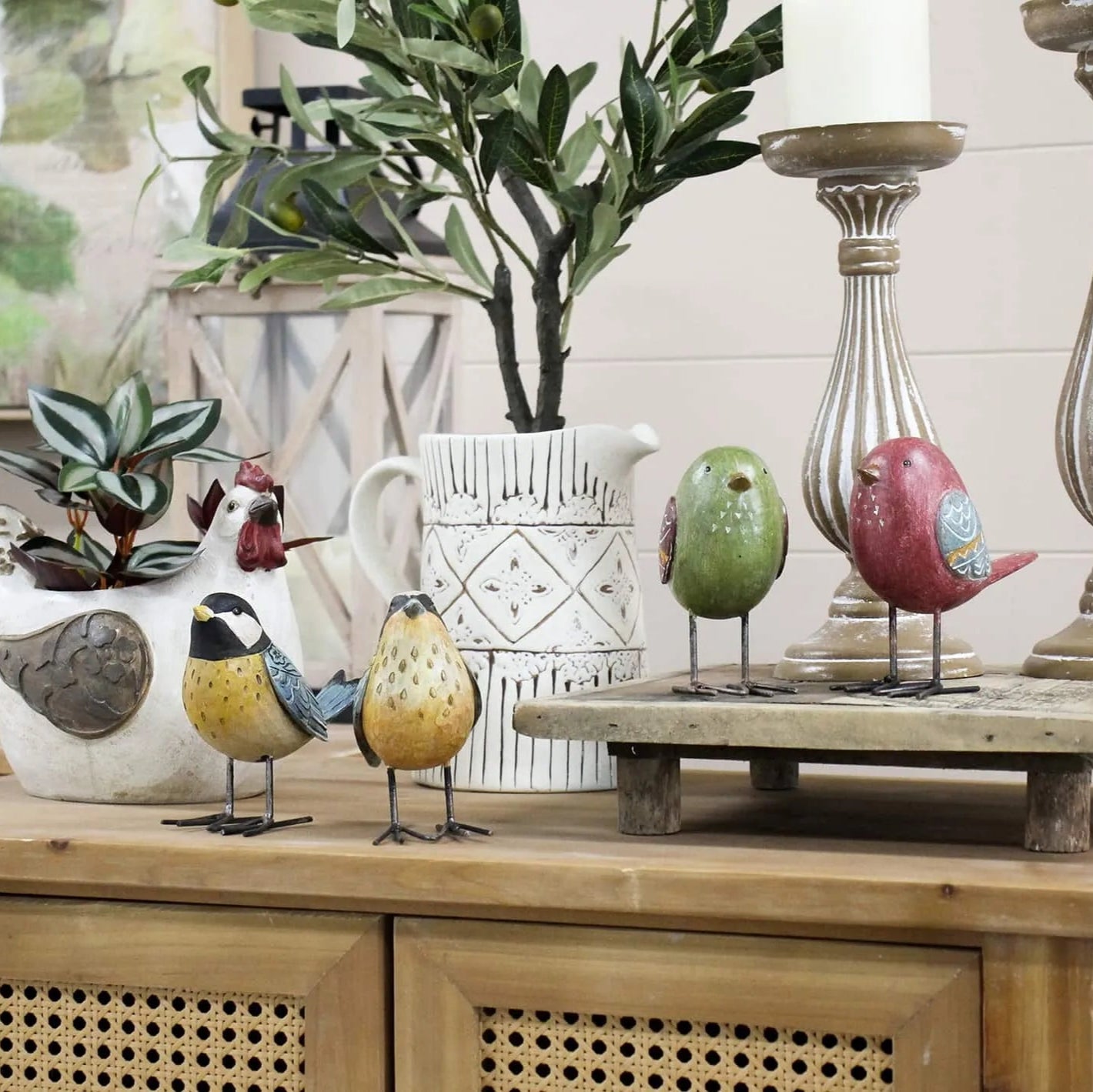 Pair Decorative Birds - Yellow Breast