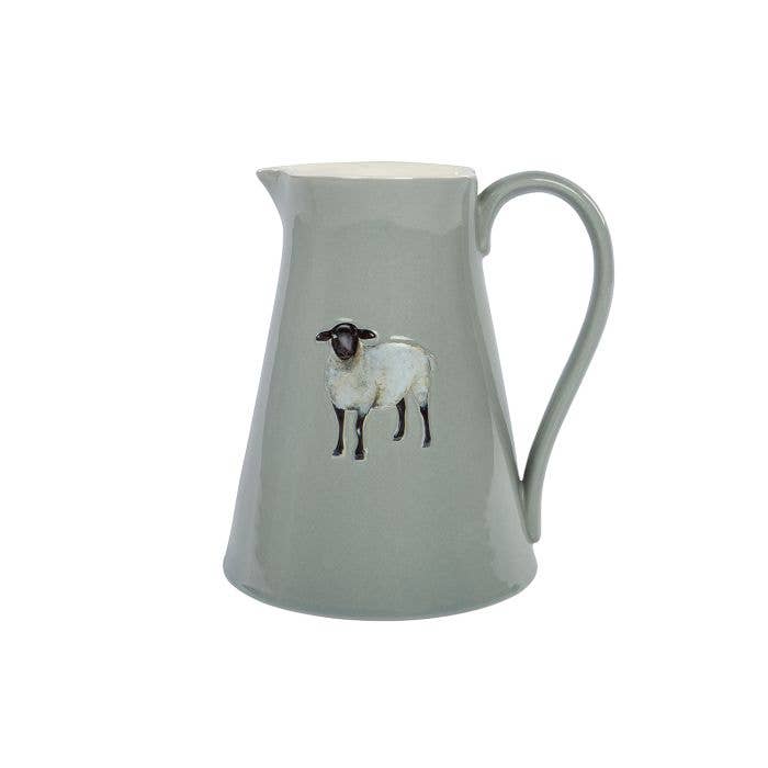 Sheep Jug Grey Embossed Stoneware With Black Face Langs