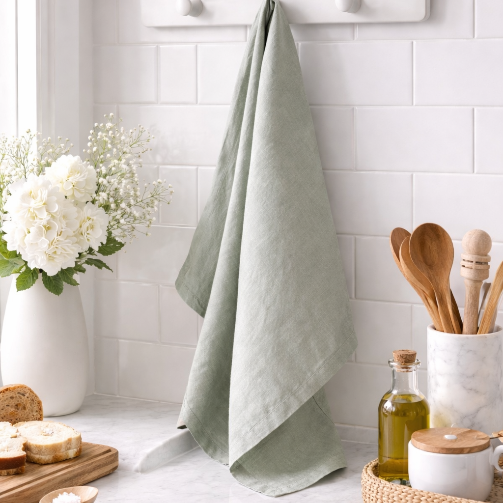 Pure French Linen Tea Towel - Sage