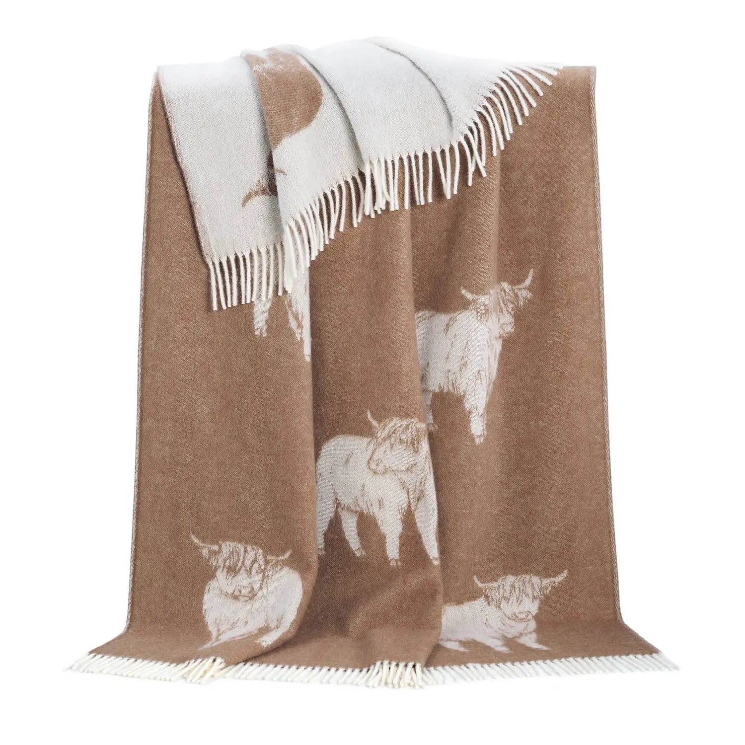 Highland Cow Brown Pure Wool Throw JJ Textile
