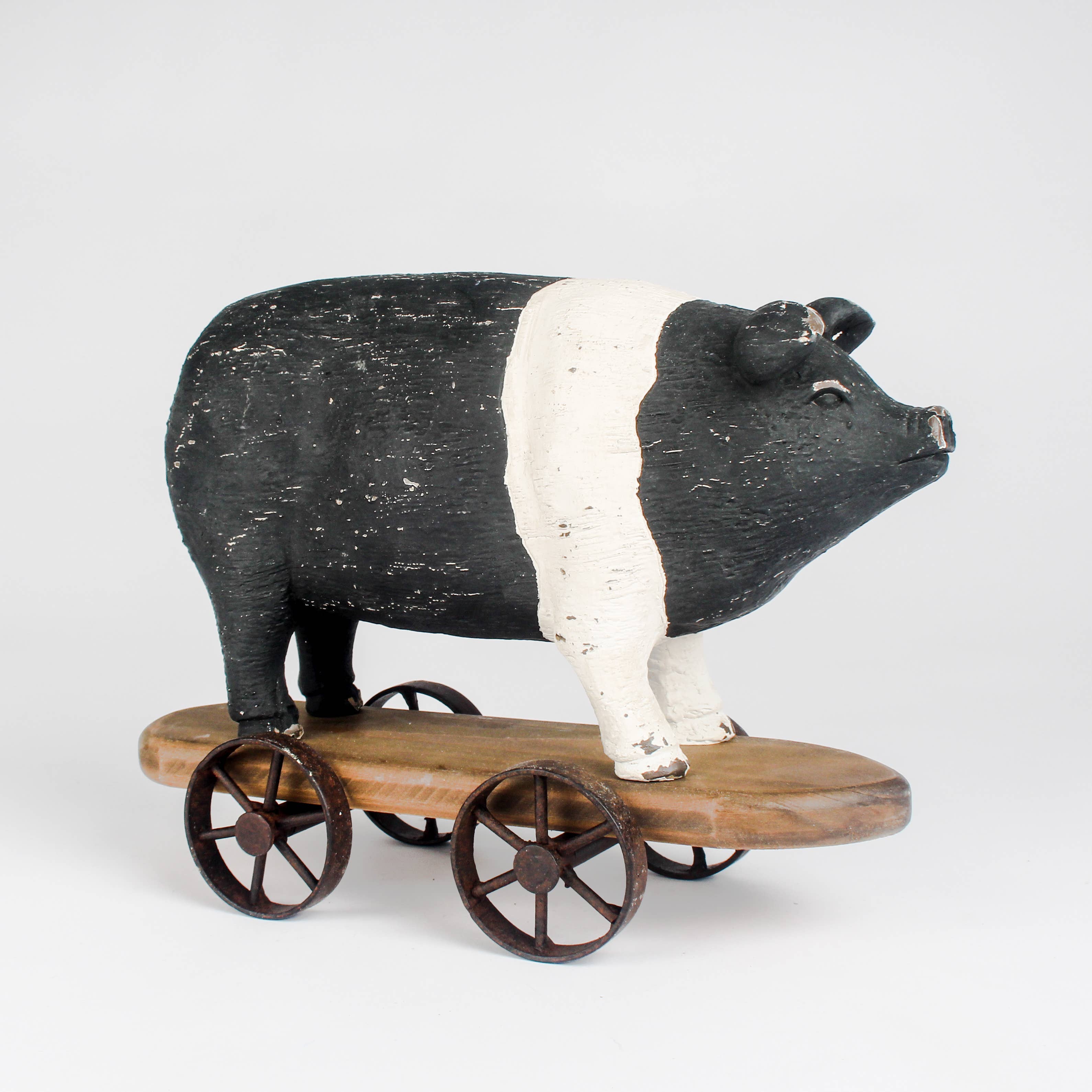 Vintage Farm House Black & White Pig on Wheels Originals International Ltd
