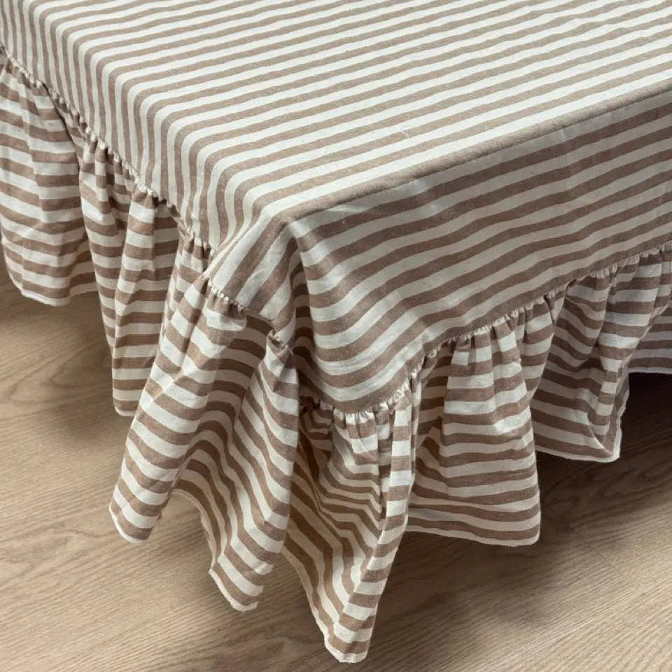 Brown Stripe Ruffle Tablecloth