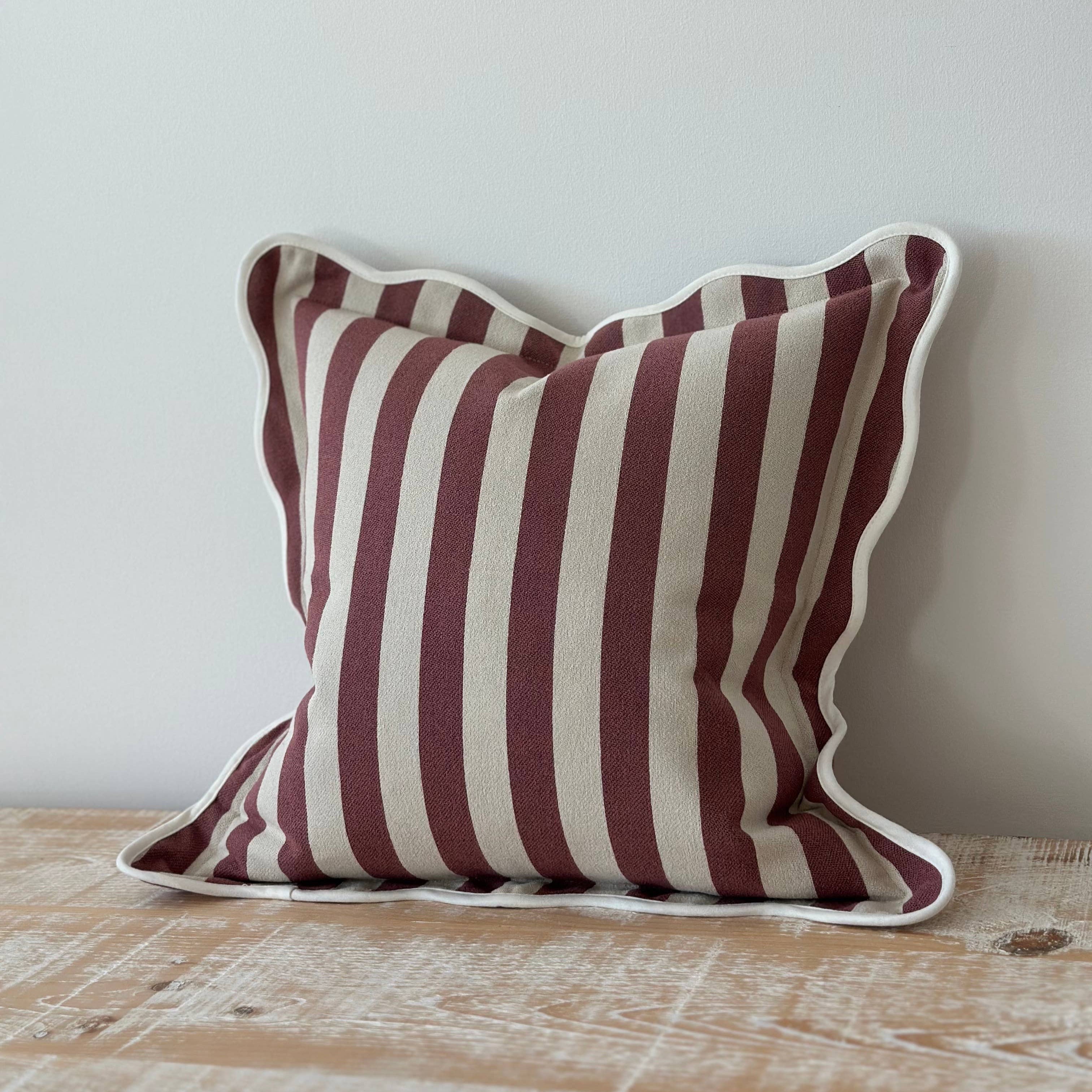 Chloe Plum Stripe Scalloped Edge Cushion Cover Ellenvale Trade