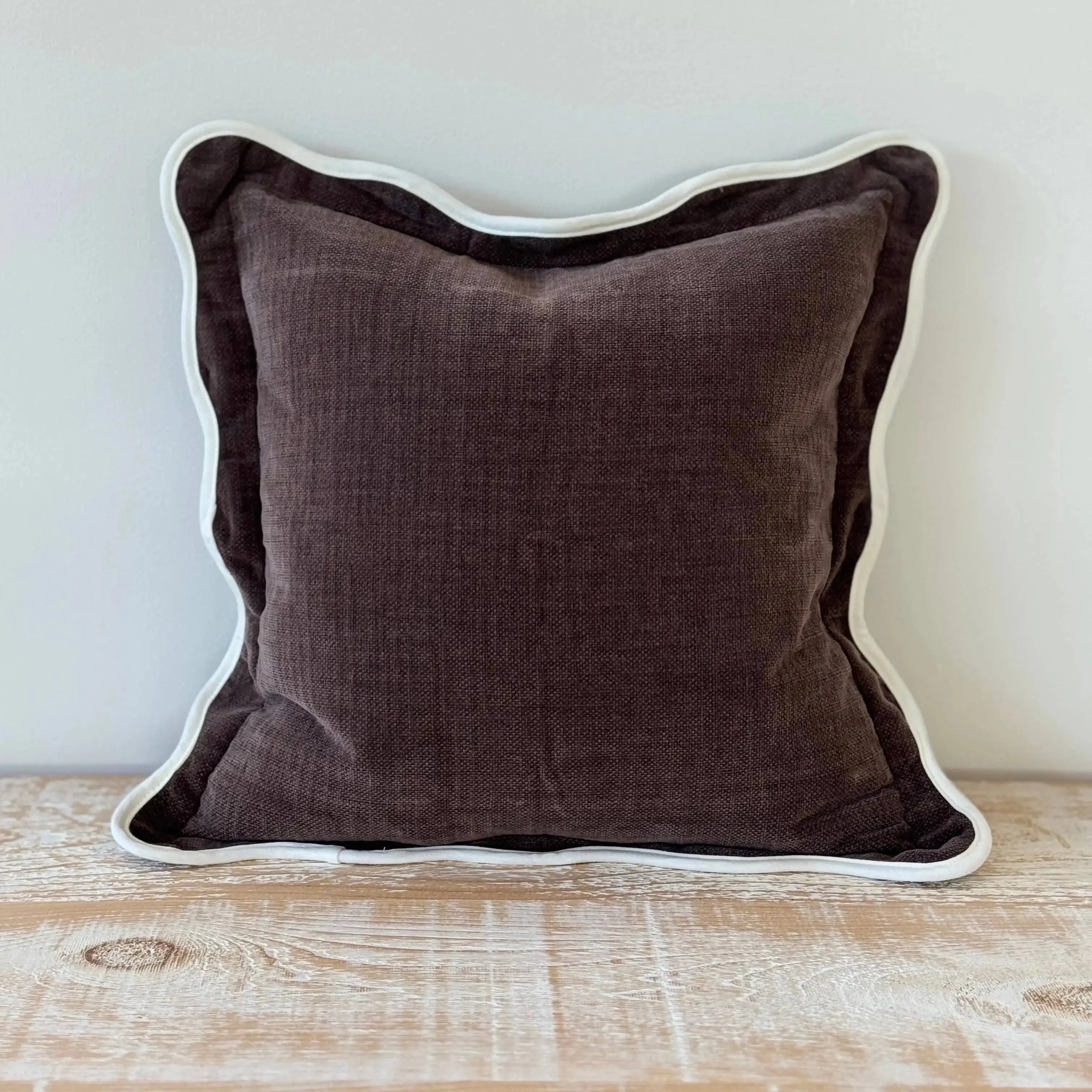 Chloe Dark Brown Scalloped Edge Cushion Ellenvale Trade