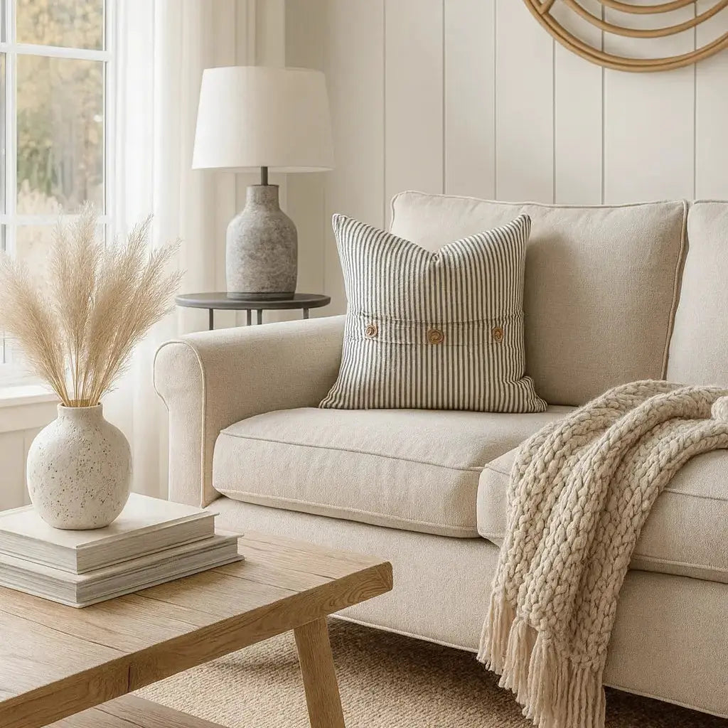 Pure French Linen Cushion Cover - Charcoal Pinstripes 50x50cm Mama and Tochter