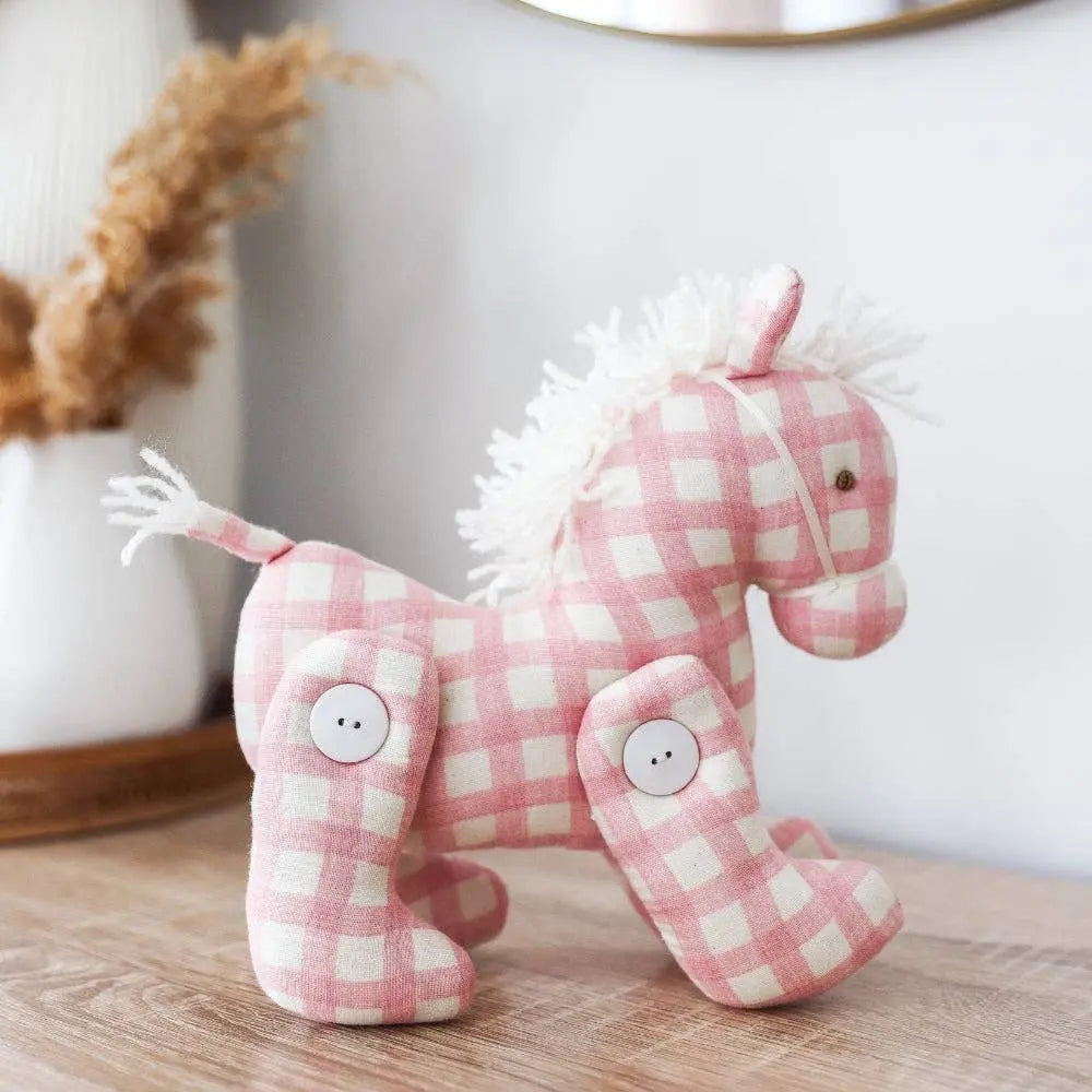Jointed Pony – Pink Check 22cm