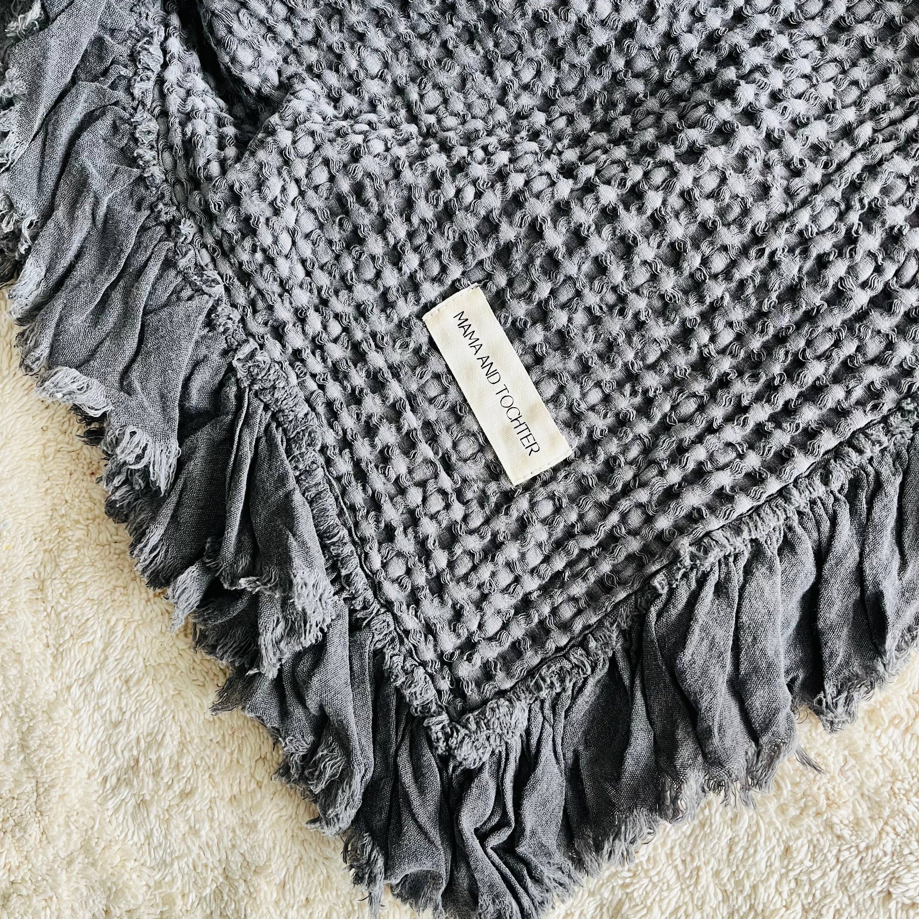 Organic Cotton Rustic Waffle Throw Blanket - Charcoal Mama and Tochter
