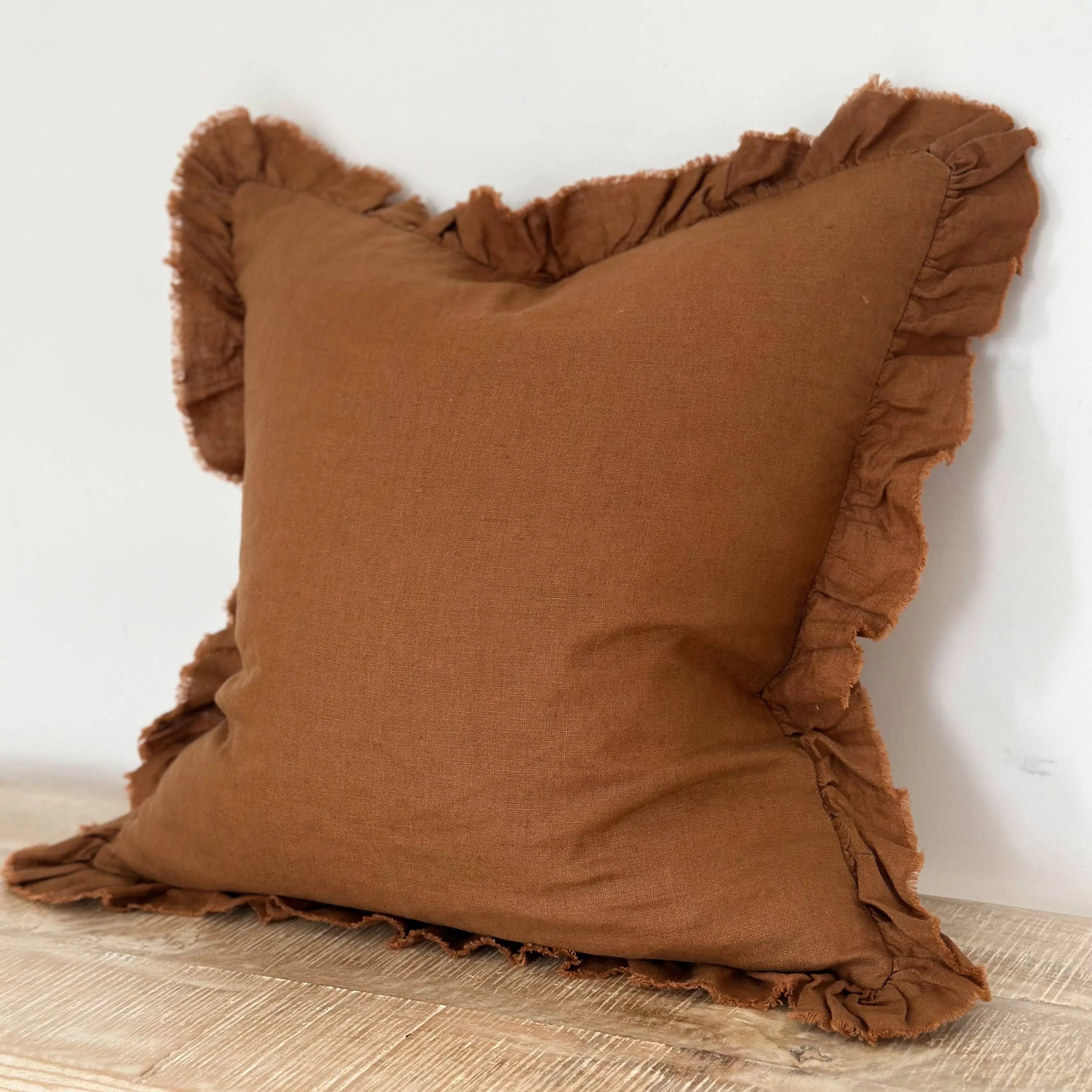 Hallie Ruffled Linen Cushion Cover – Rust 45 x 45cm