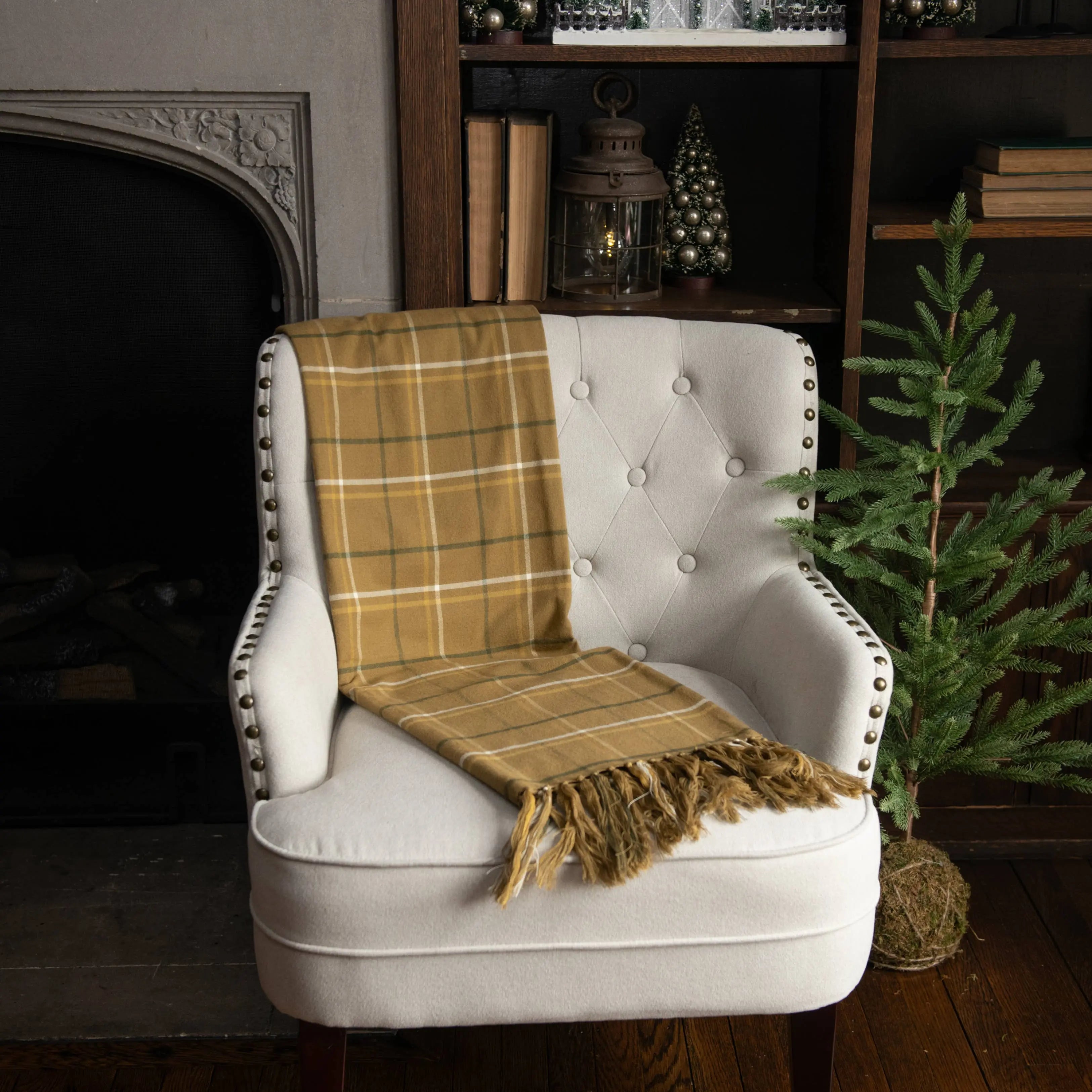 Mustard Plaid Throw Blanket Ragon House