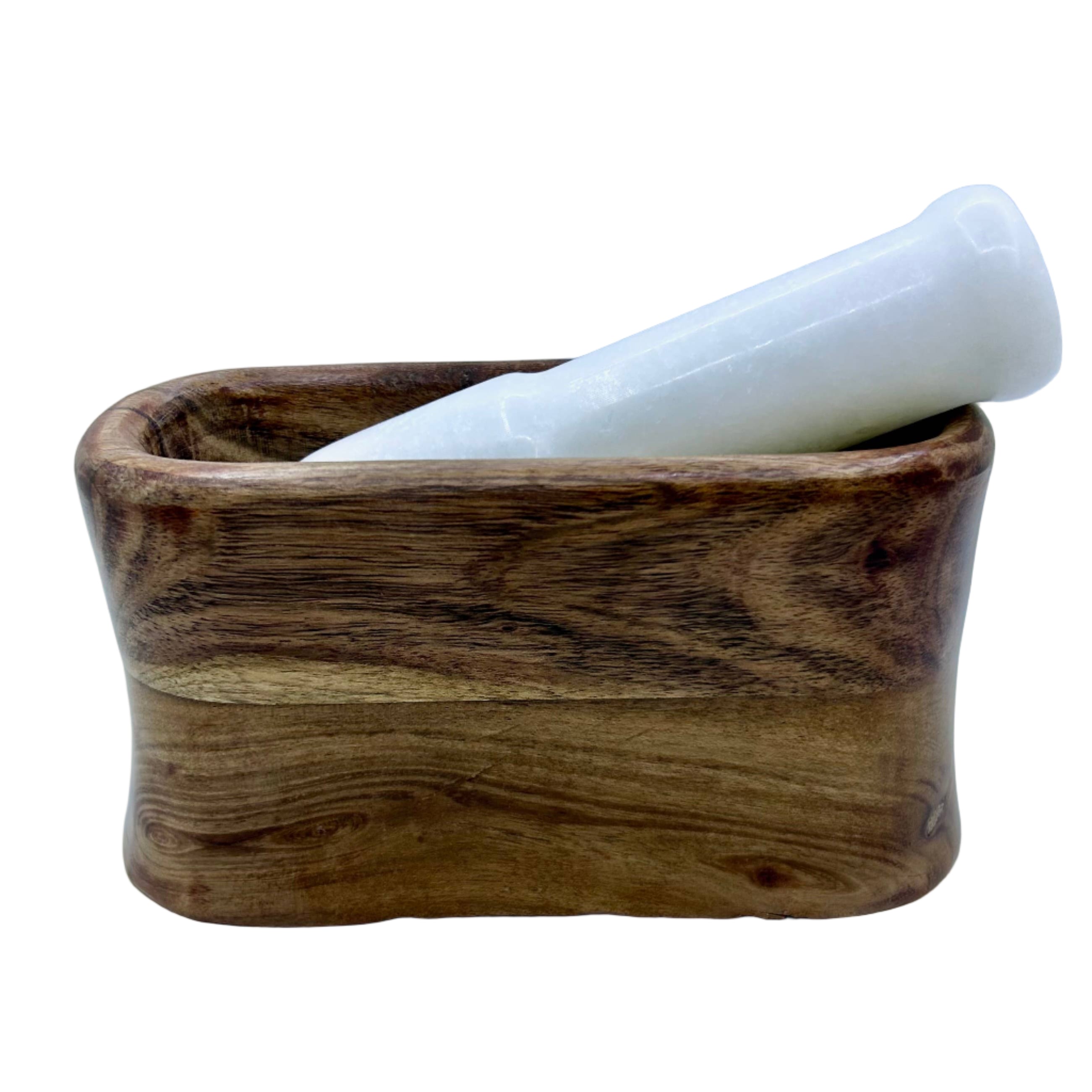Gift Set - White Marble Mortar and Acacia Wooden Pestle Rich Home Linens