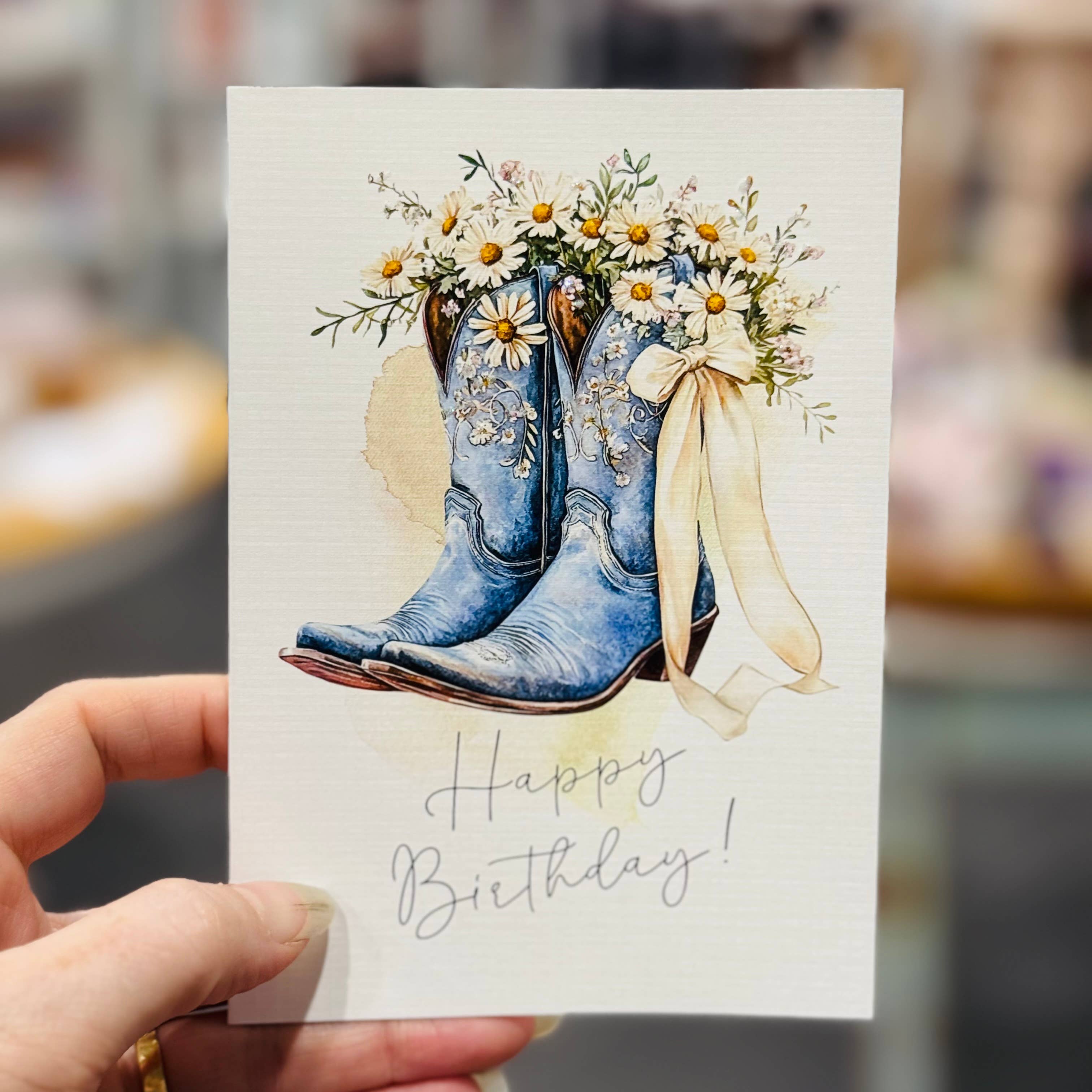 Cowgirl Boots & Daisies Greeting Card - Blank