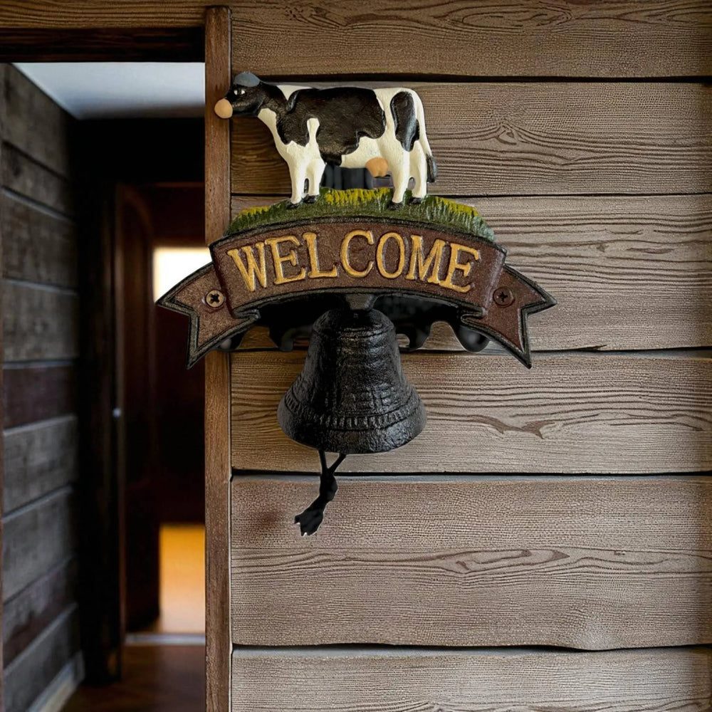 Rustic Cast Iron Cow Welcome Bell Sign – Farmhouse Door Decor
