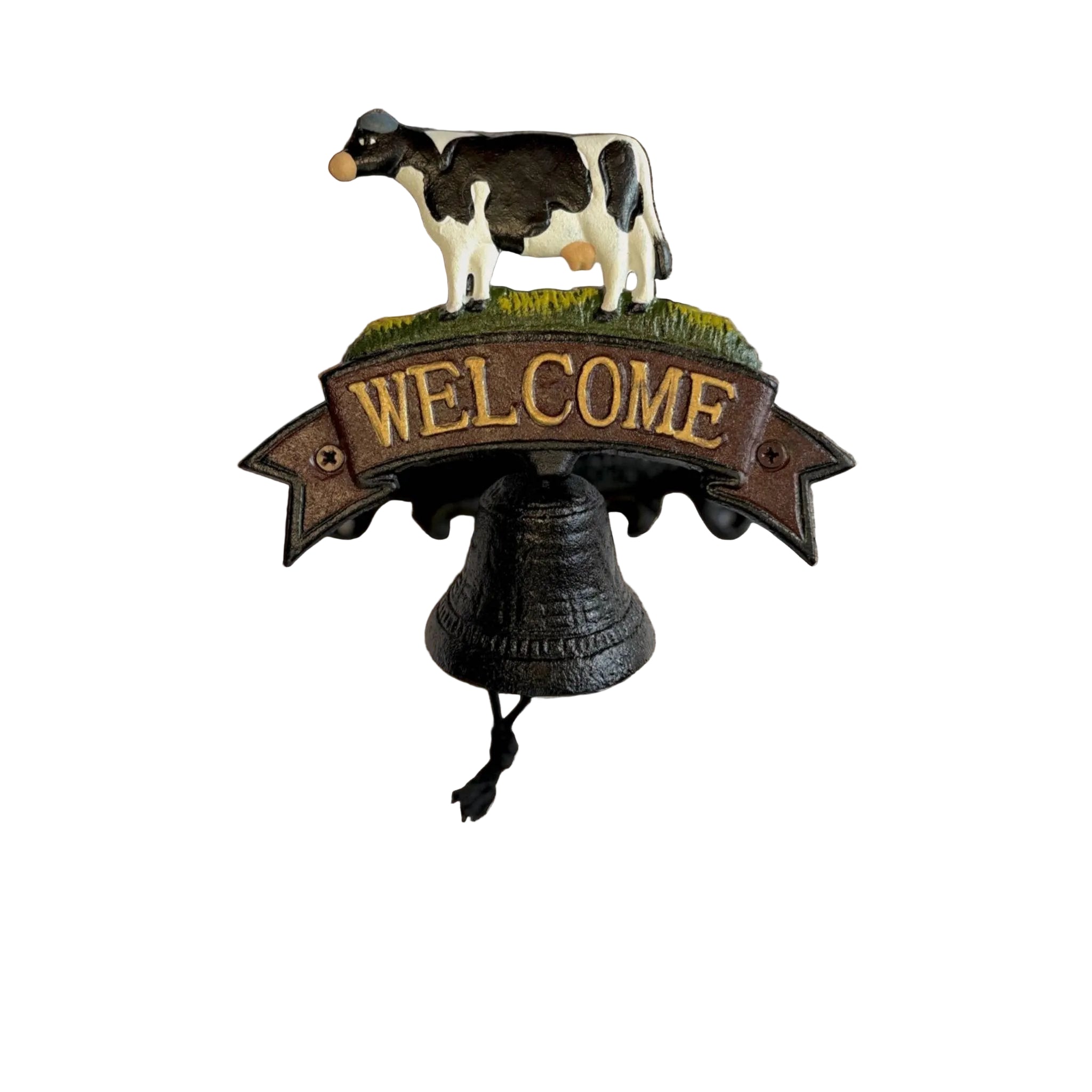 Rustic Cast Iron Cow Welcome Bell Sign – Farmhouse Door Decor