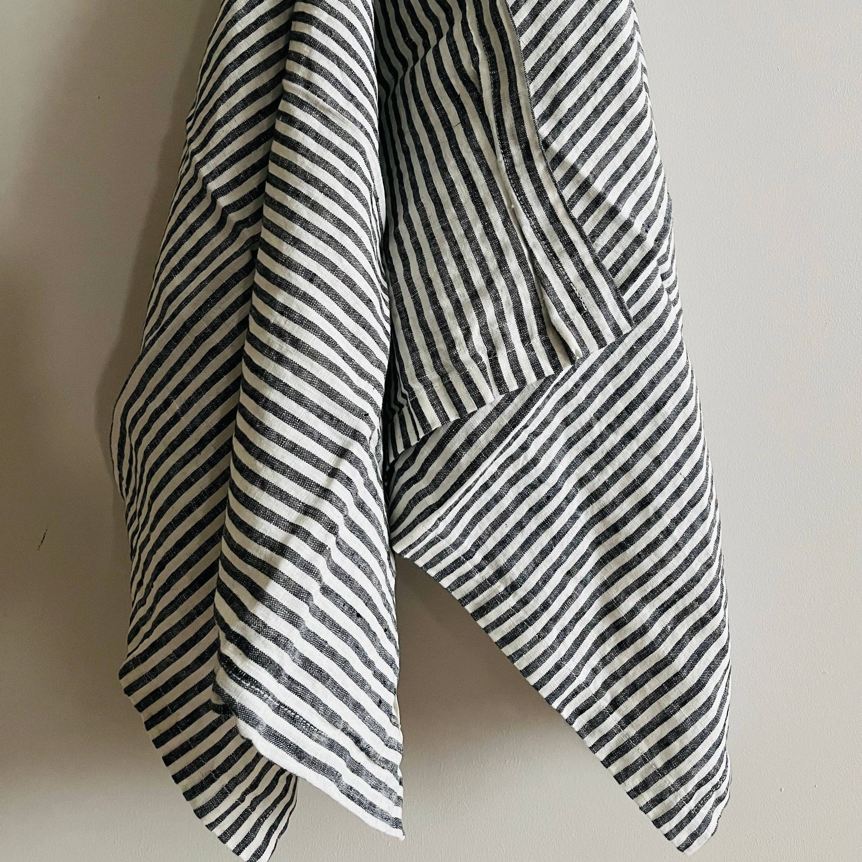 Pure French Linen Tea Towel - Charcoal Pinstripes Mama and Tochter