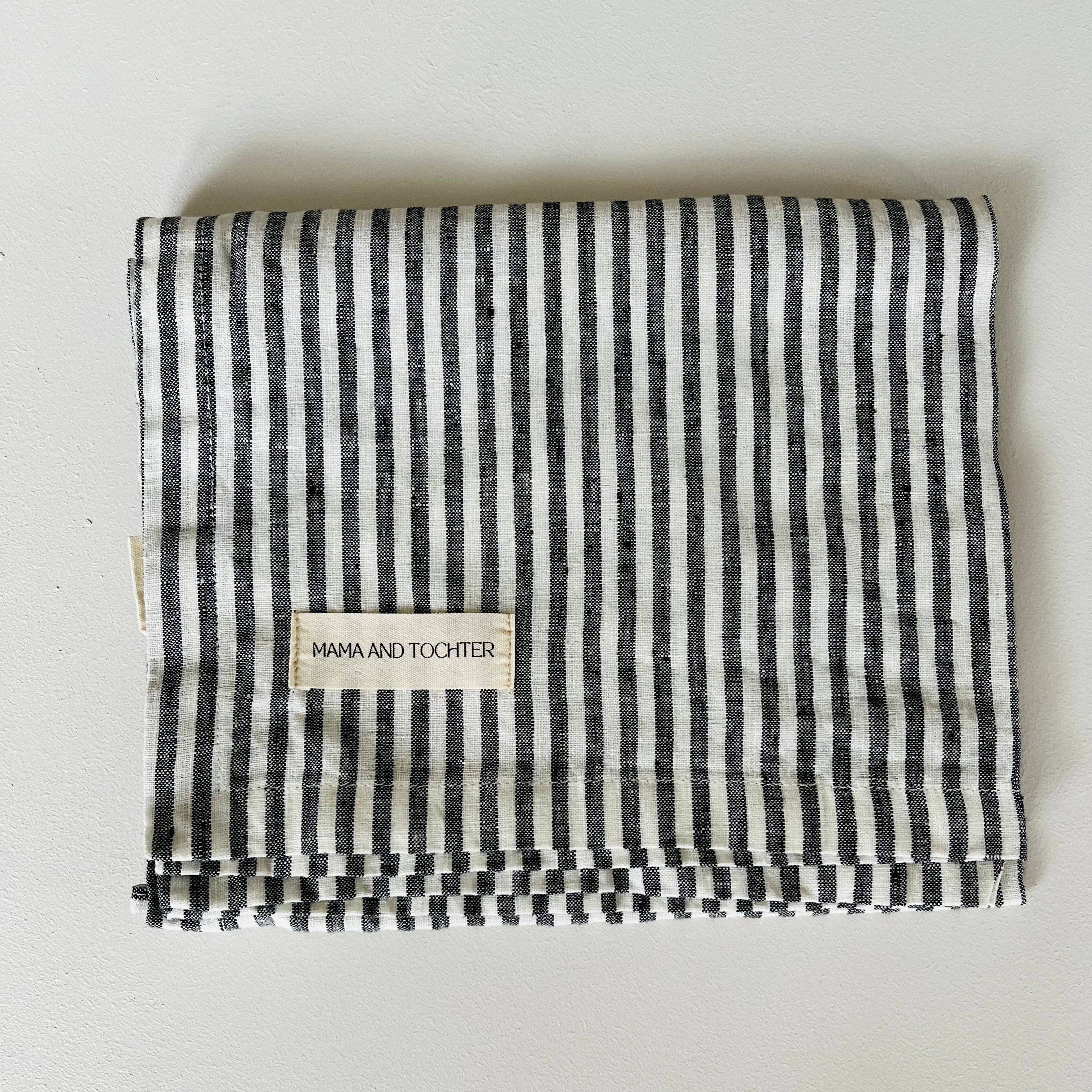 Pure French Linen Tea Towel - Charcoal Pinstripes Mama and Tochter