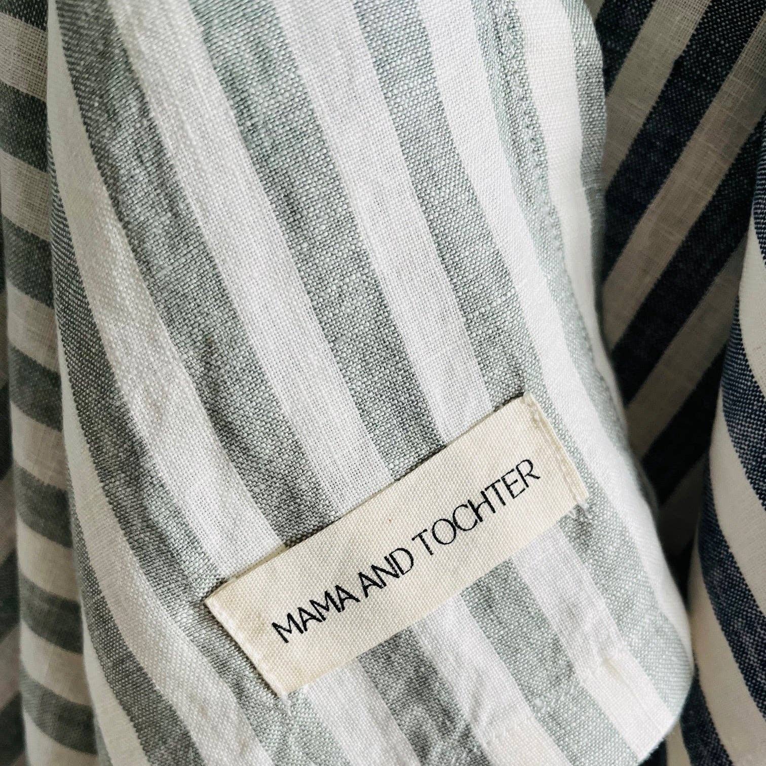 Pure French Linen Tea Towel - Sage Stripe Mama and Tochter