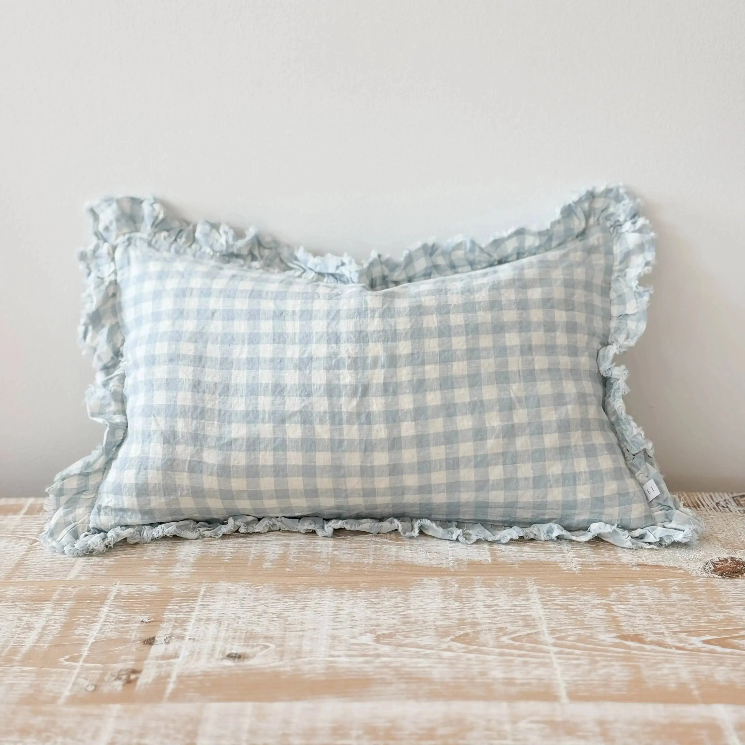 Hallie Light Blue Gingham Cushion Cover, 50x30 Ellenvale Trade