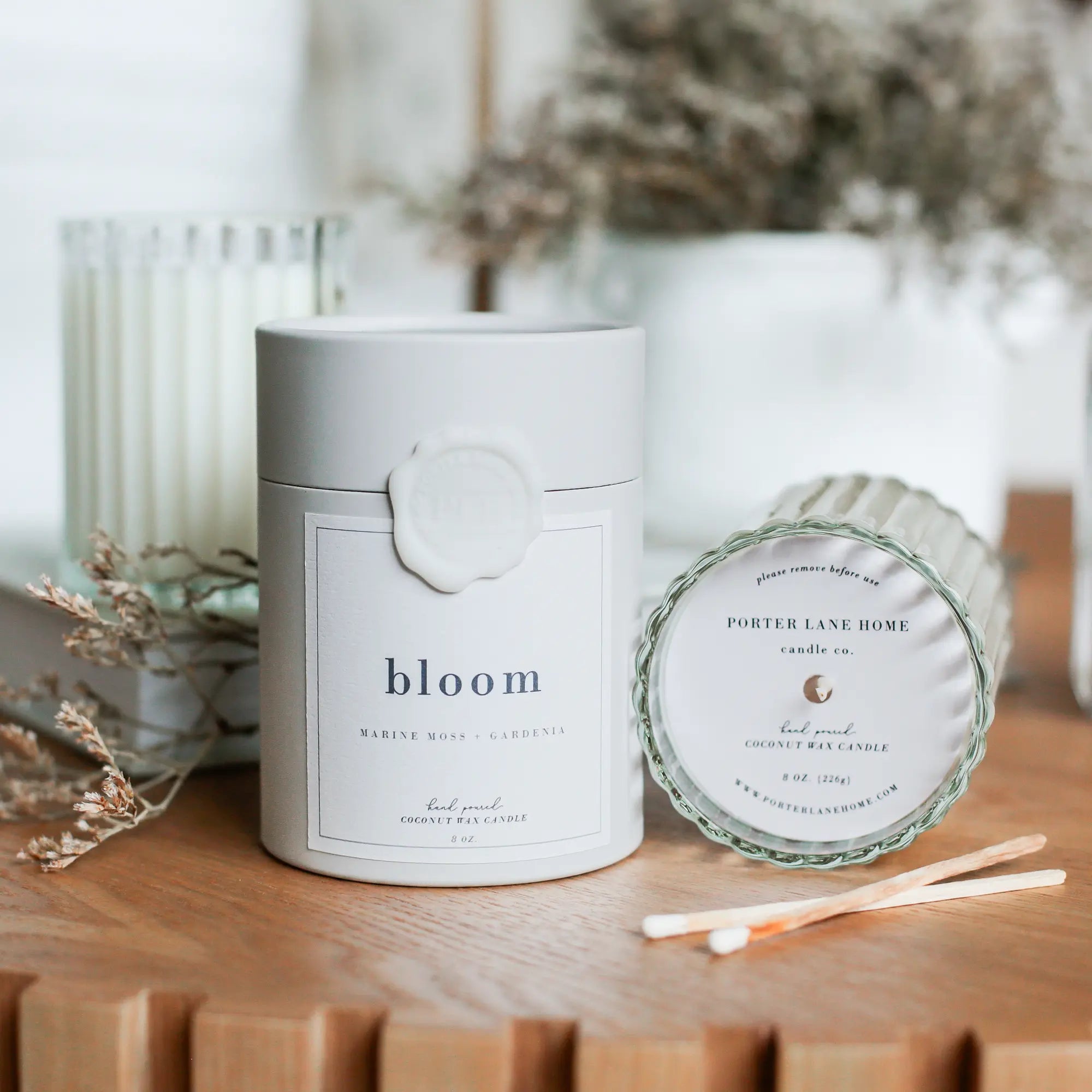 BLOOM | Marine Moss + Gardenia Fluted Coconut Wax Candle Porter Lane Home
