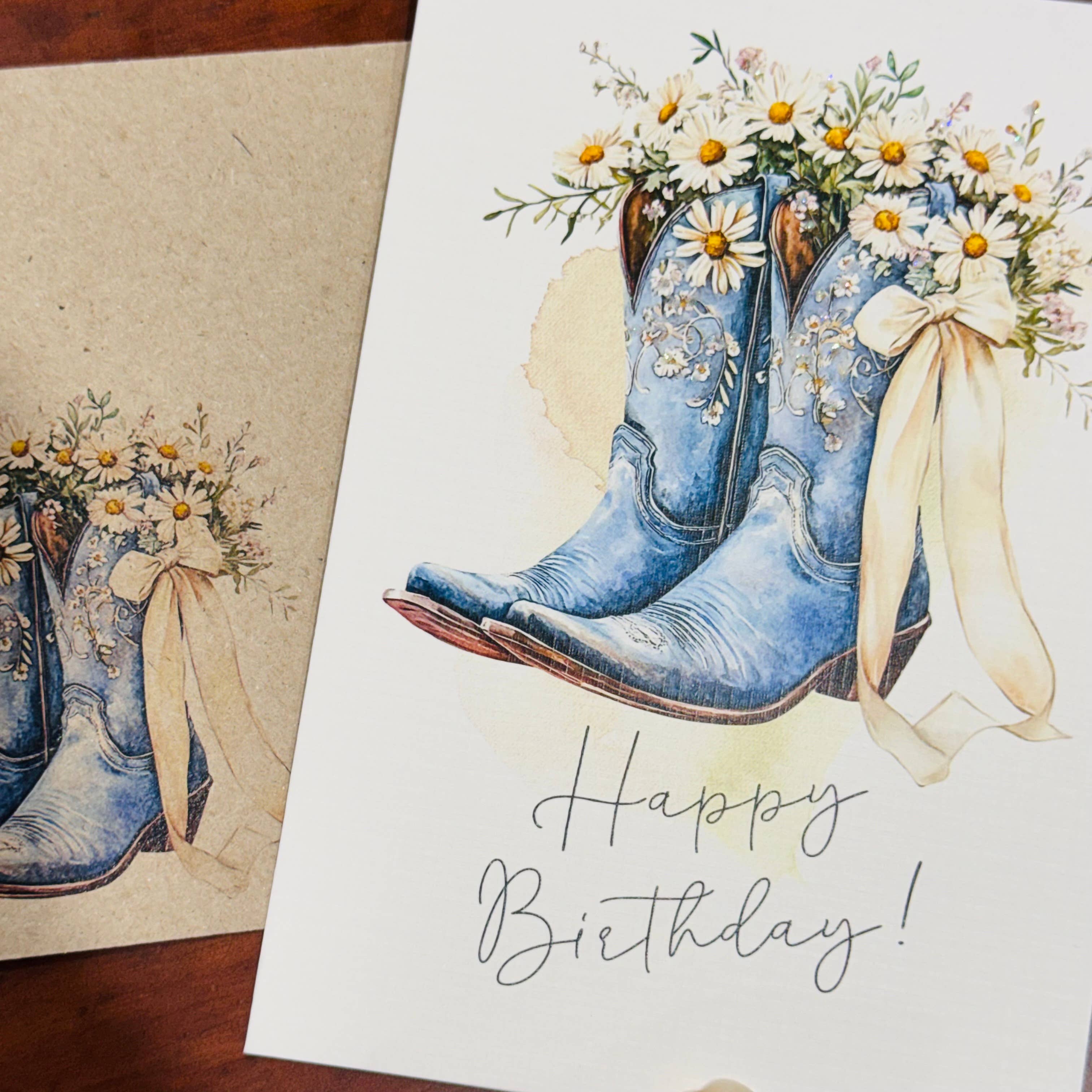Cowgirl Boots & Daisies Greeting Card - Blank