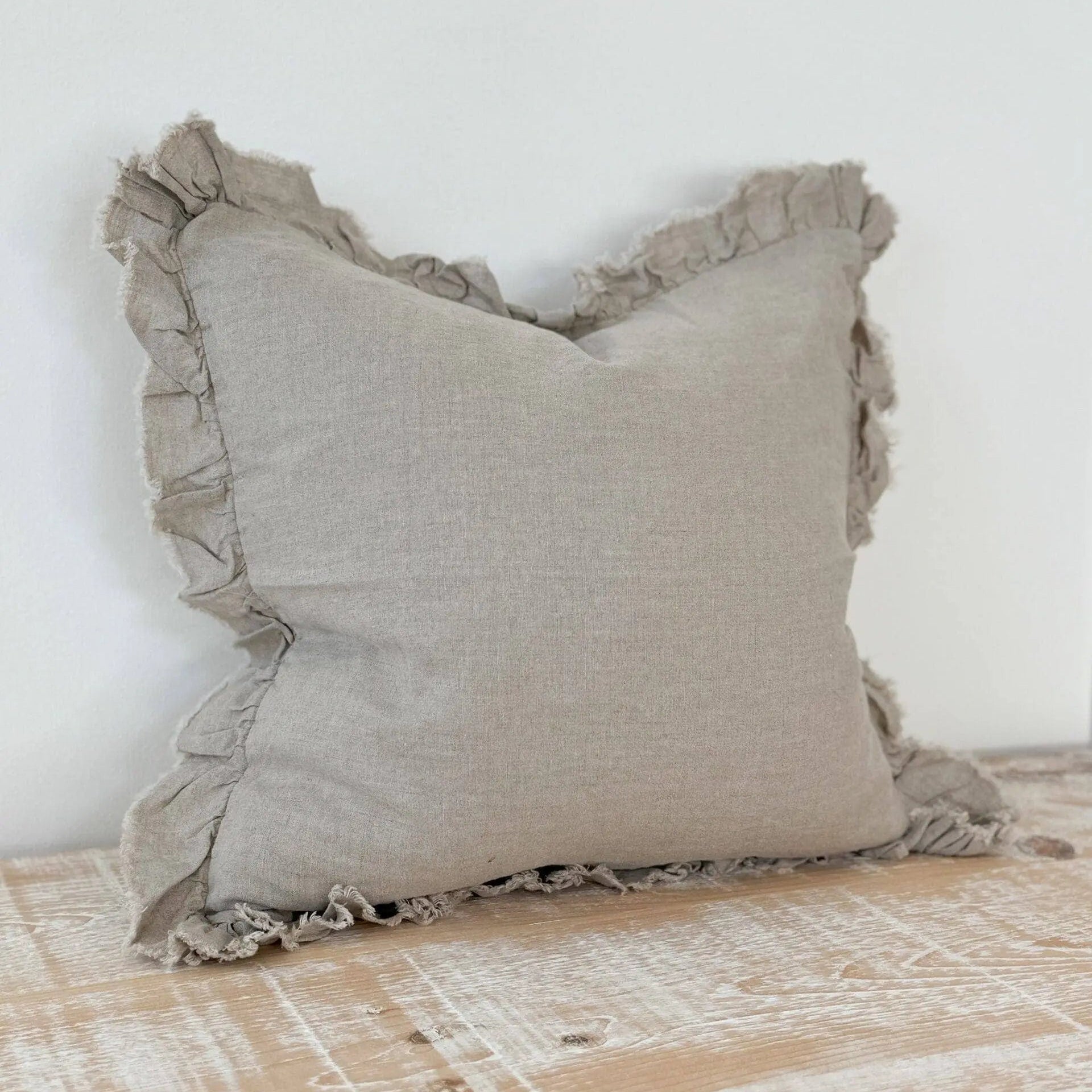 Hallie Ruffled Linen Cushion Cover – Natural 65x65cm