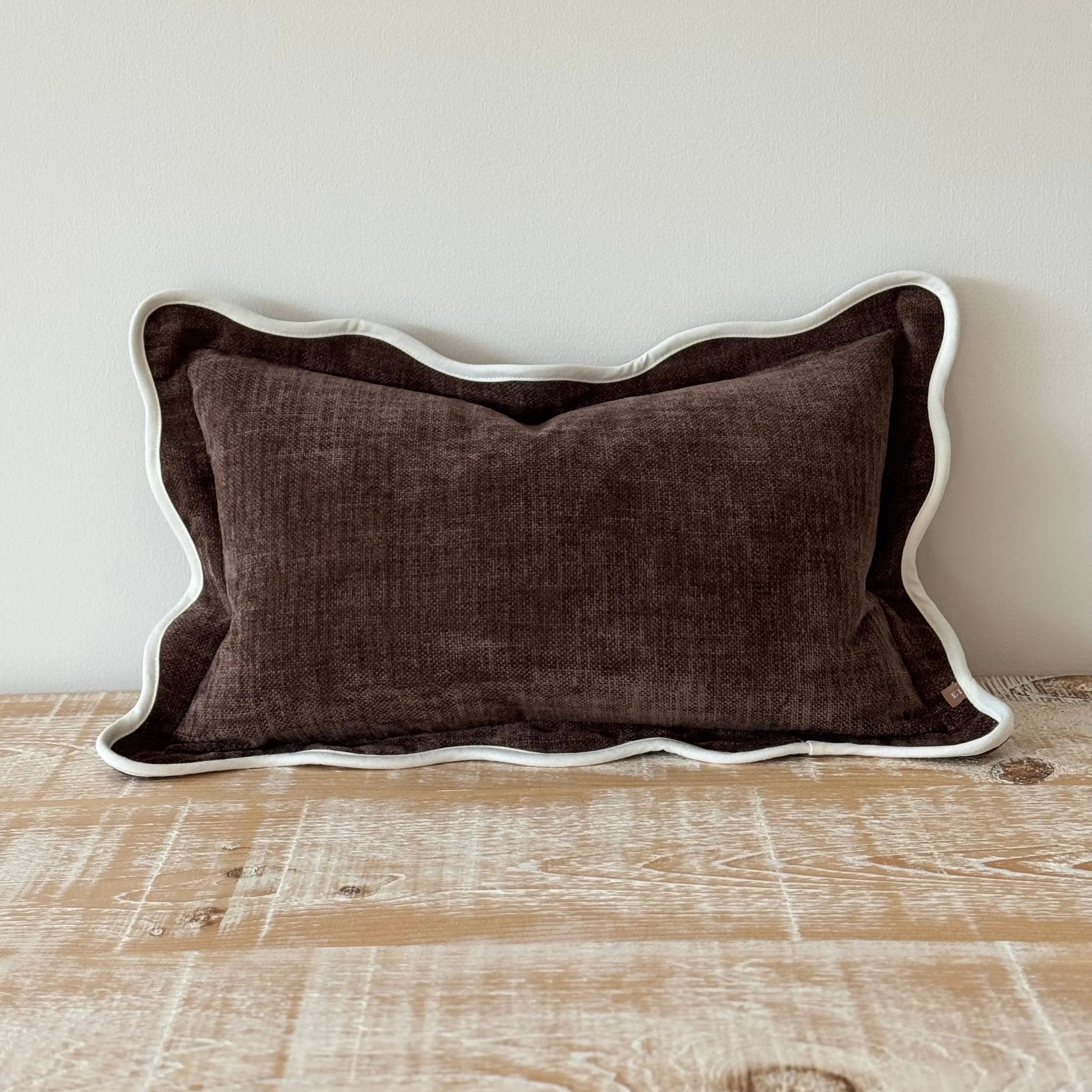 Chloe Dark Brown Scalloped Edge Cushion Cover 50x30 Ellenvale Trade