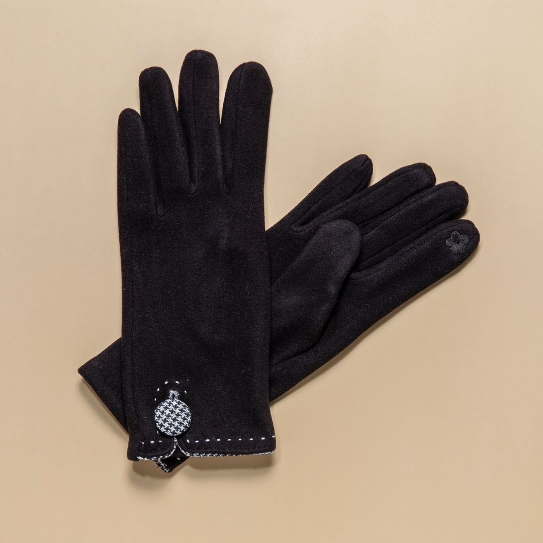 Houndstooth Button Border Touchscreen Gloves – Classic Black