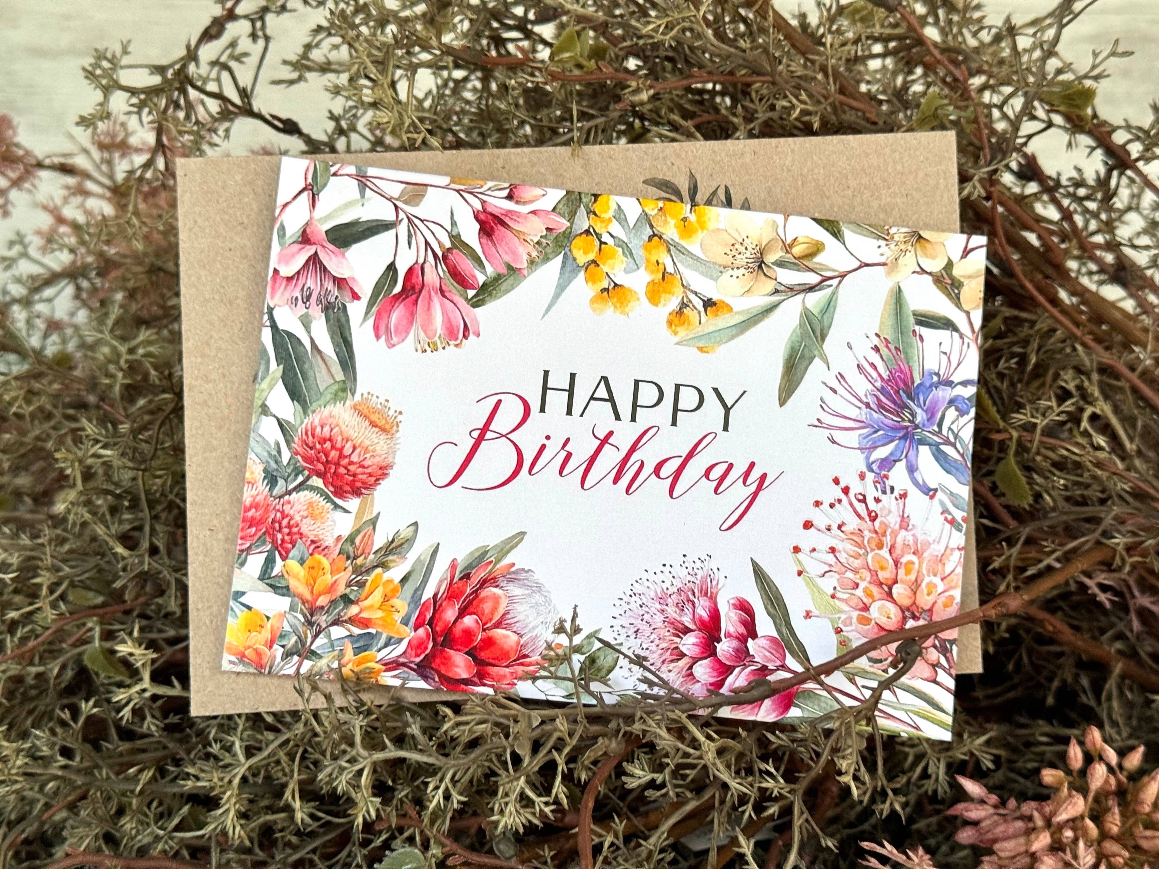 Australian Native Florals Birthday Card – A6