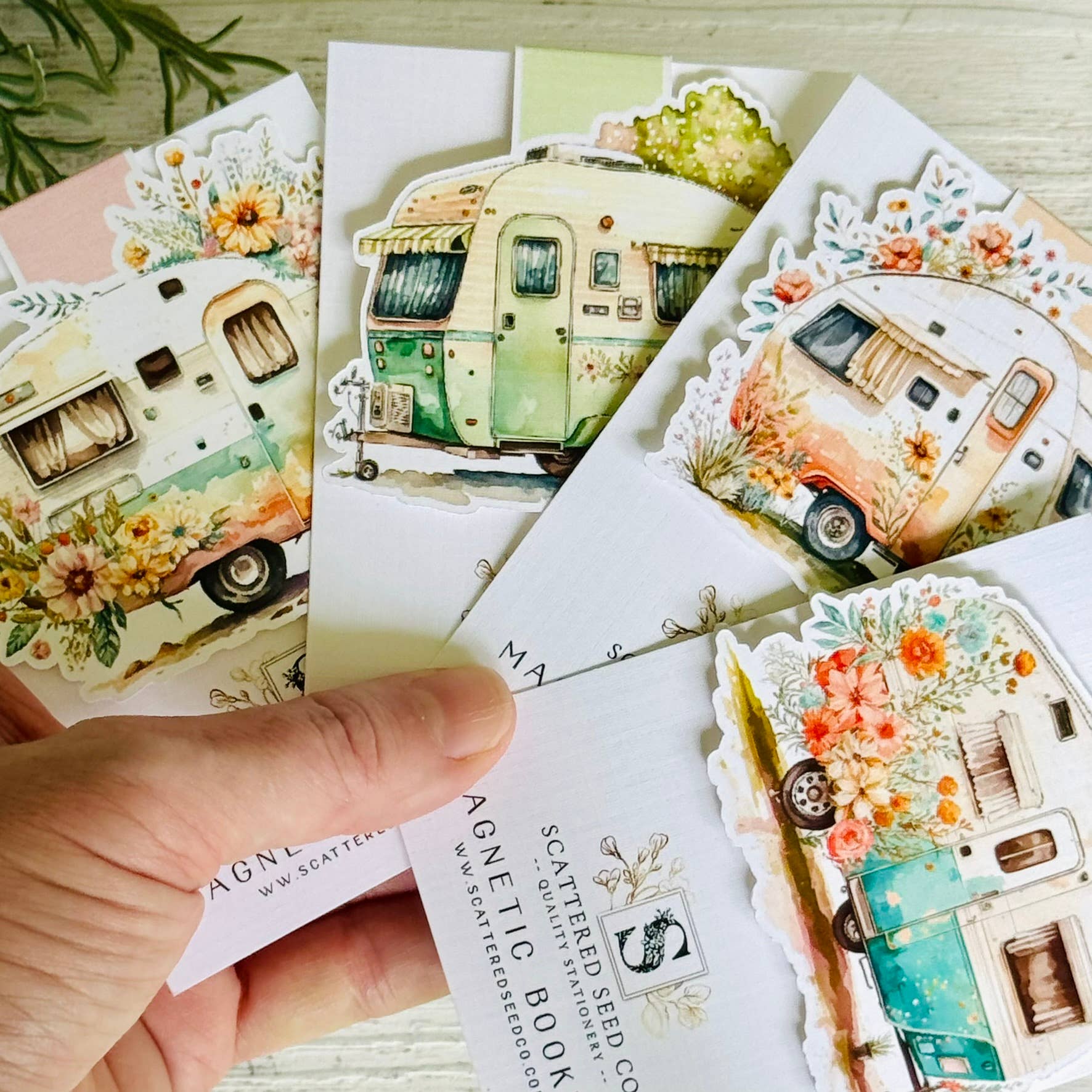 Floral Vintage Caravan Magnetic Bookmarks set of 4: Set of all 4 please Scattered Seed Co