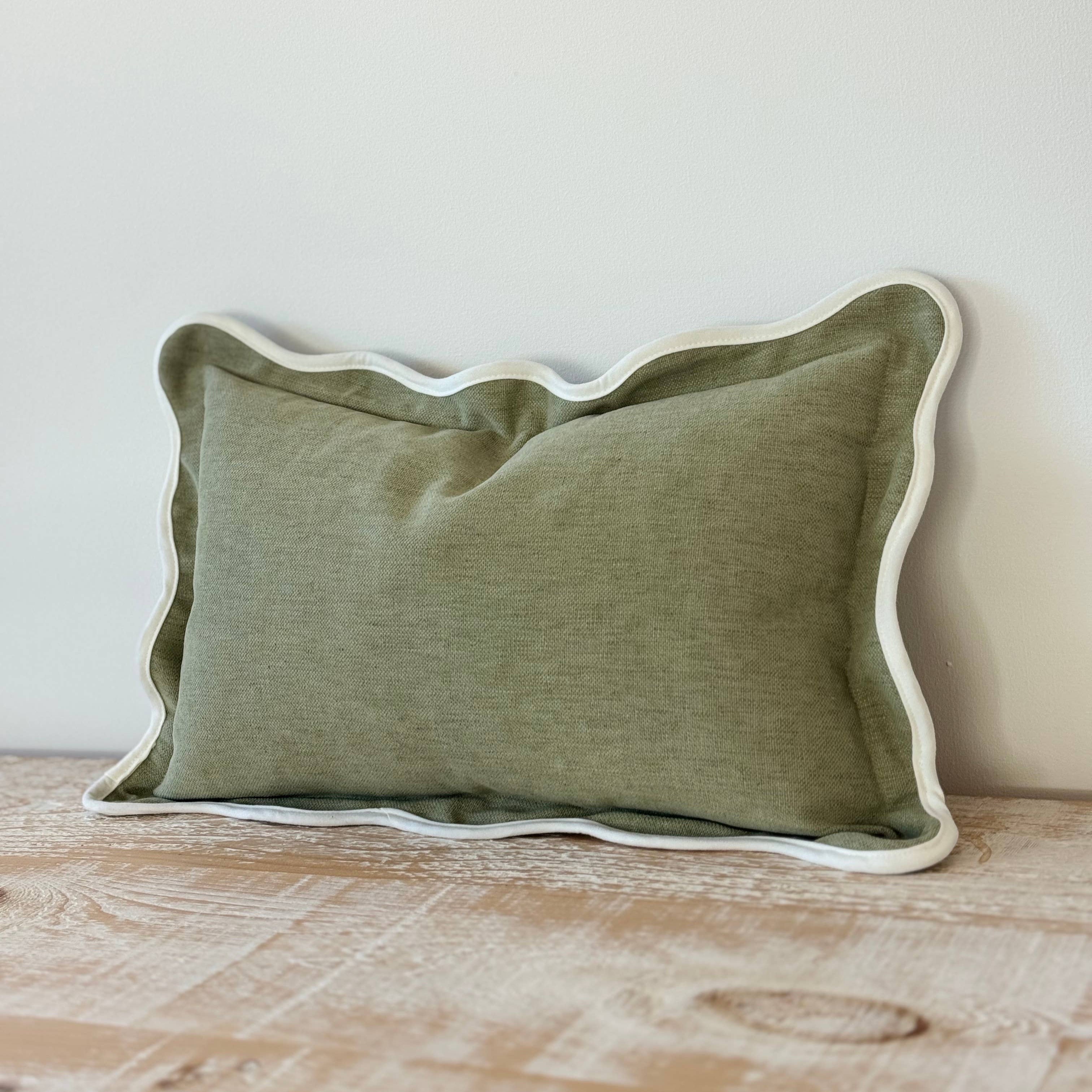 Chloe Sage Scalloped Edge Cushion 50x30 Ellenvale Trade