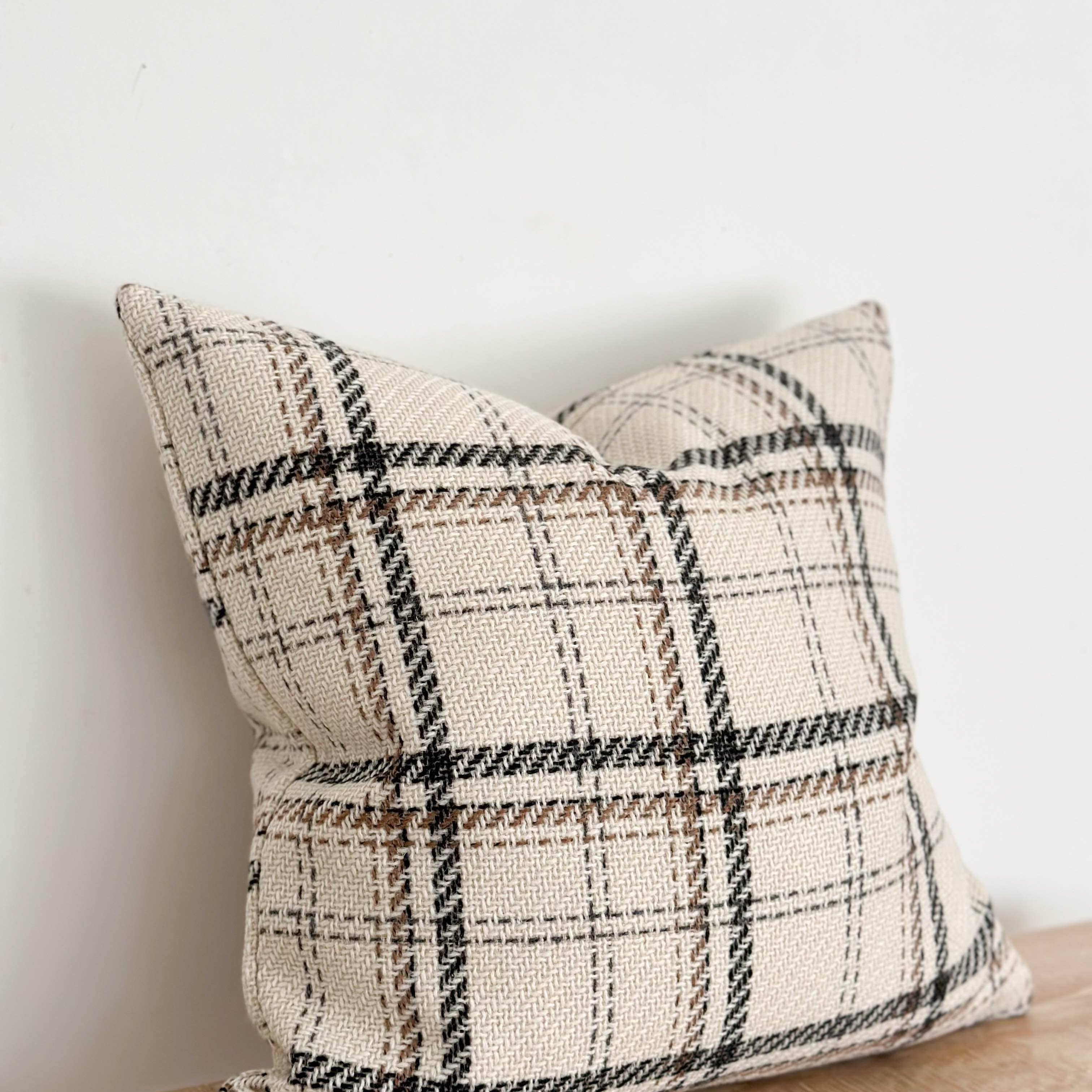 Country Wool Effect Cushion Cover  45x45 - Cream Check Ellenvale Trade