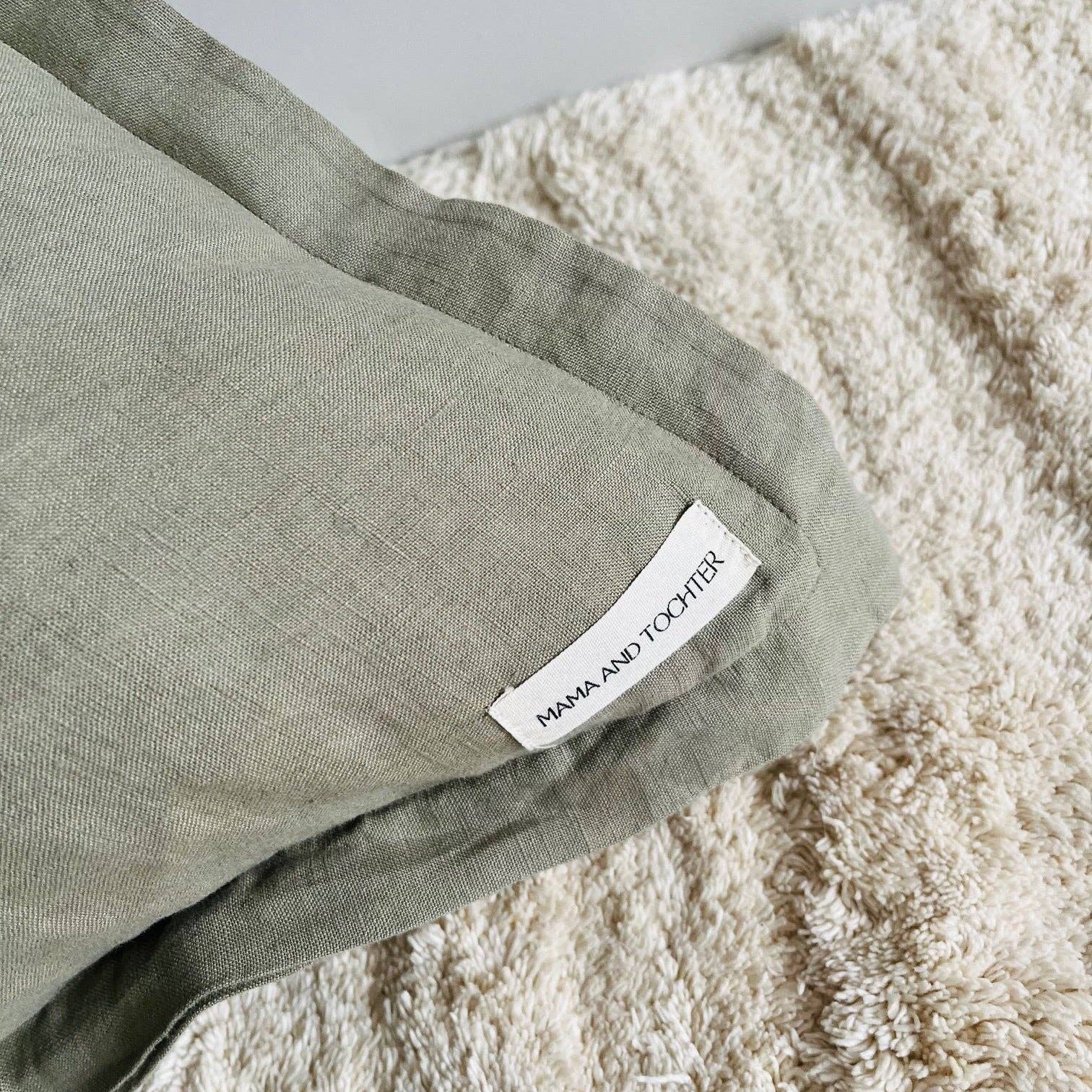 Pure French Linen Cushion Cover with Flange Detail - Army Green Mama and Tochter
