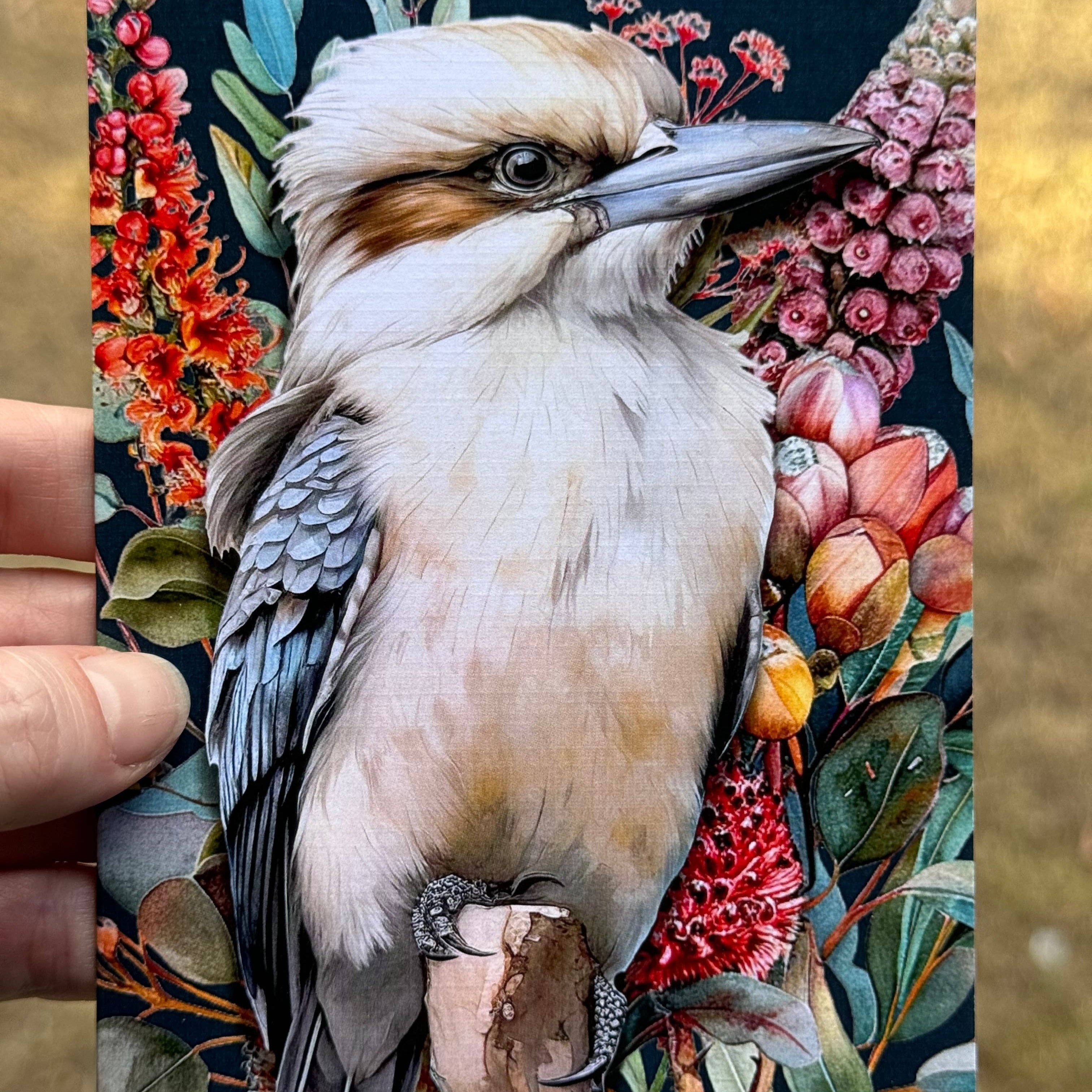 Australian Kookaburra on Native Florals greeting card Scattered Seed Co