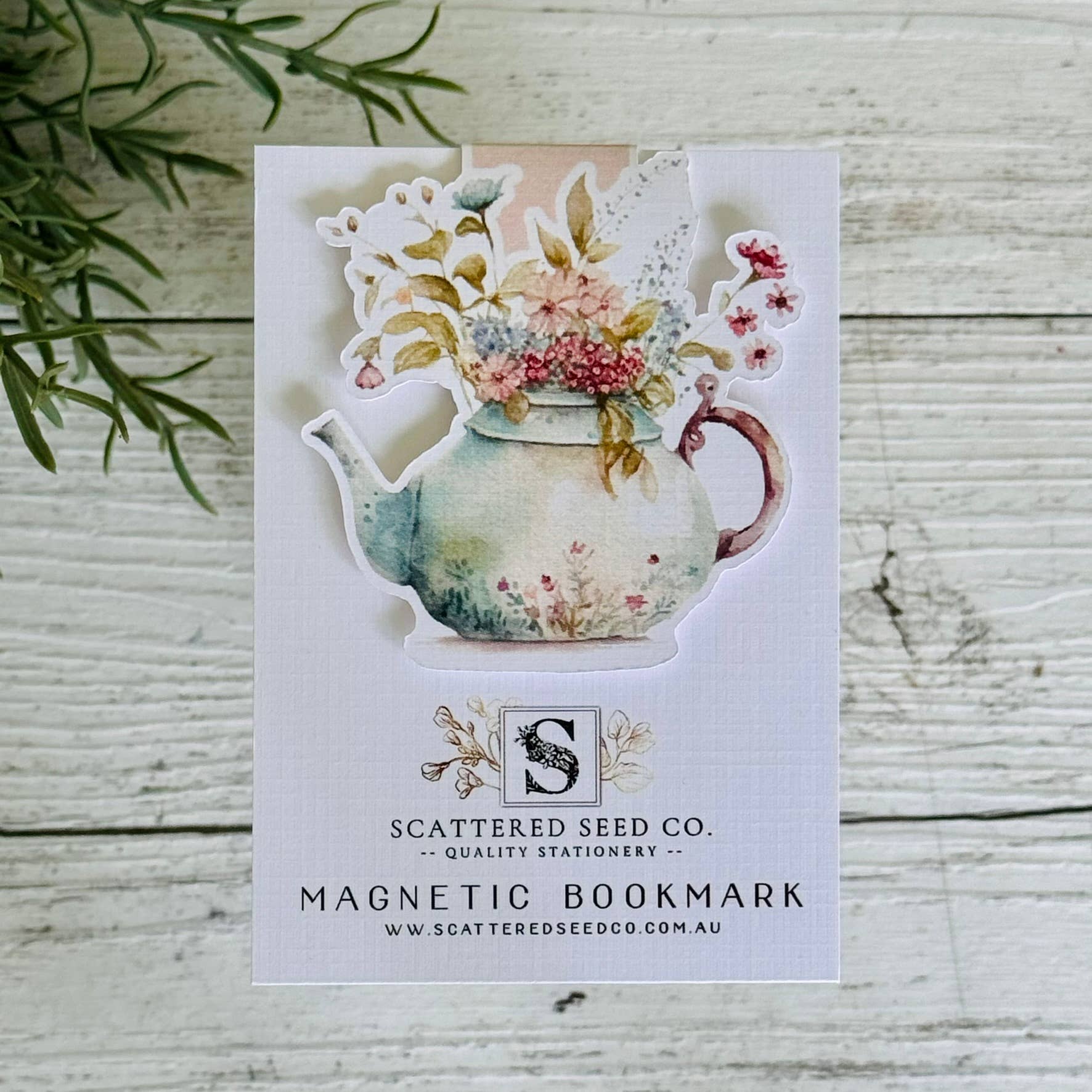 Handmade Floral Magnetic Bookmark - Floral Teapot