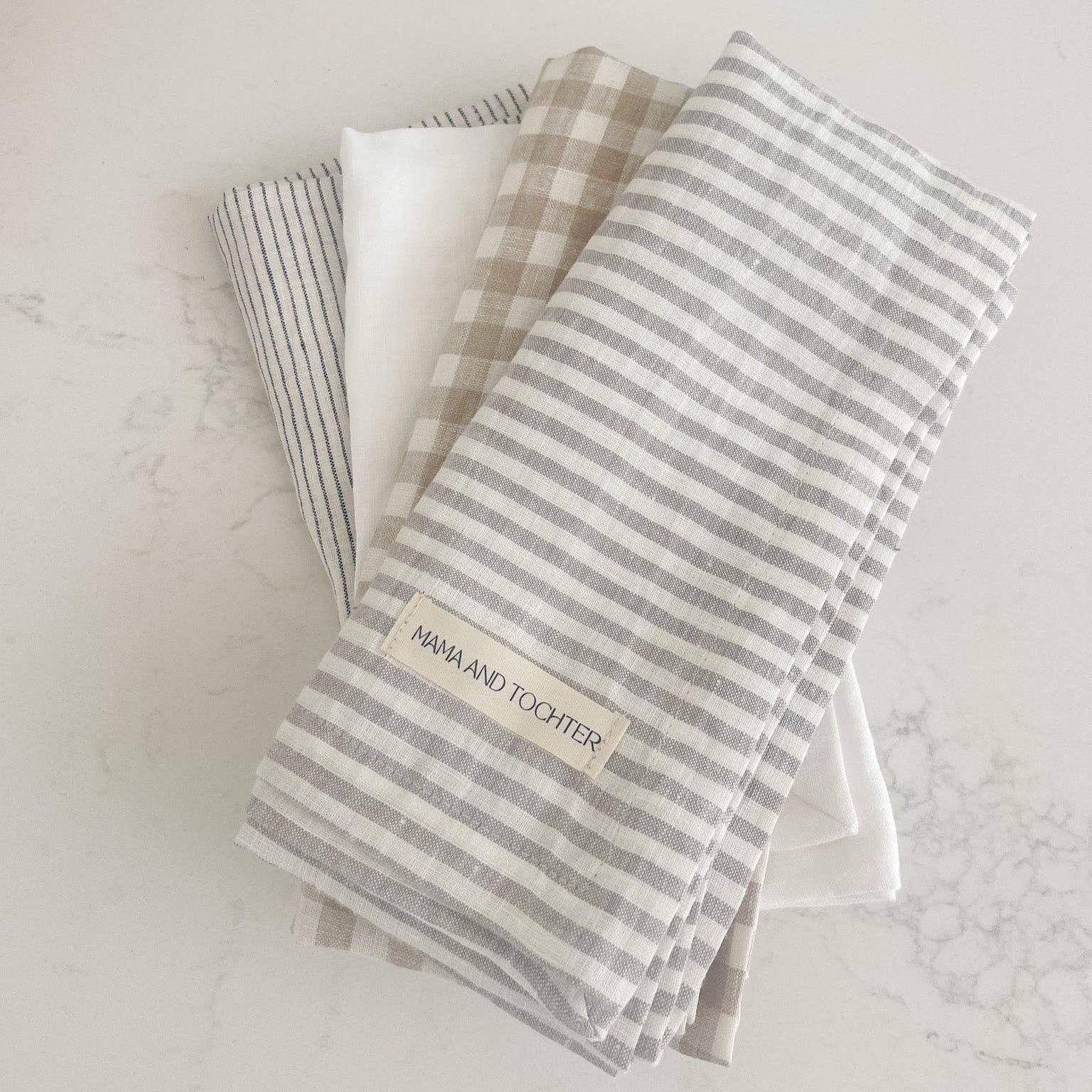 Pure French Linen Tea Towel - Grey Stripe Mama and Tochter
