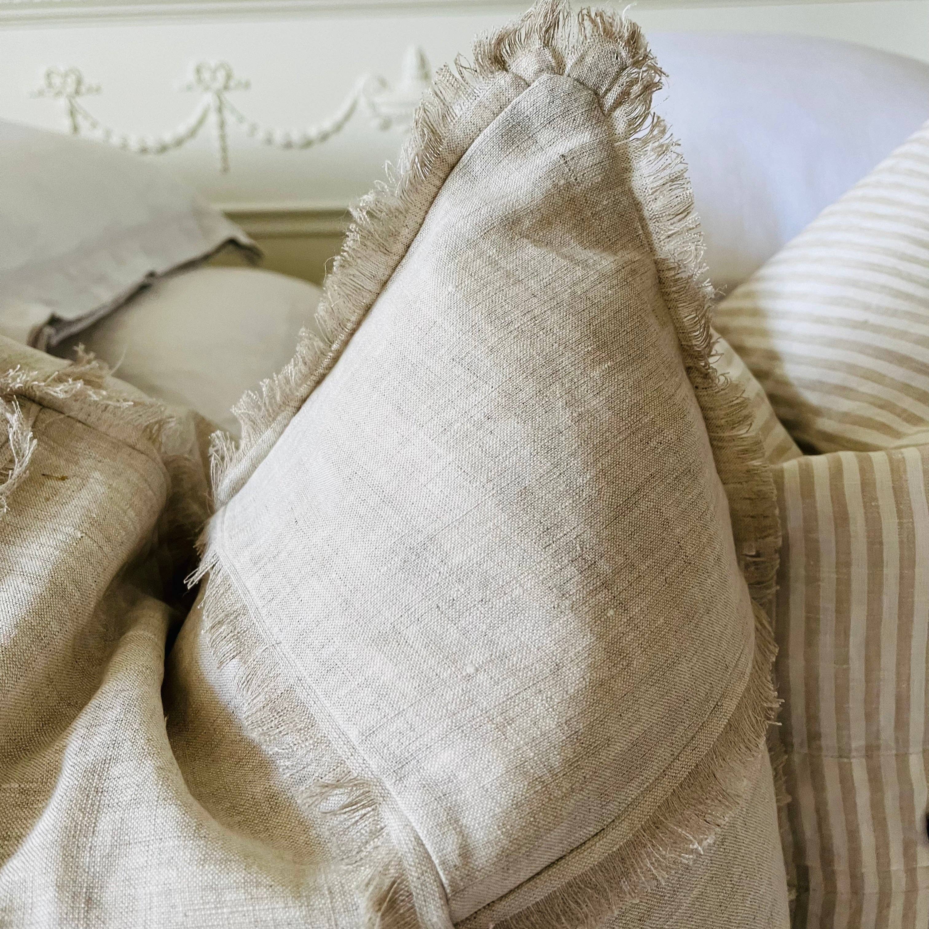 Hand Frayed Feature Design Pure Linen Cushion Cover - Natural