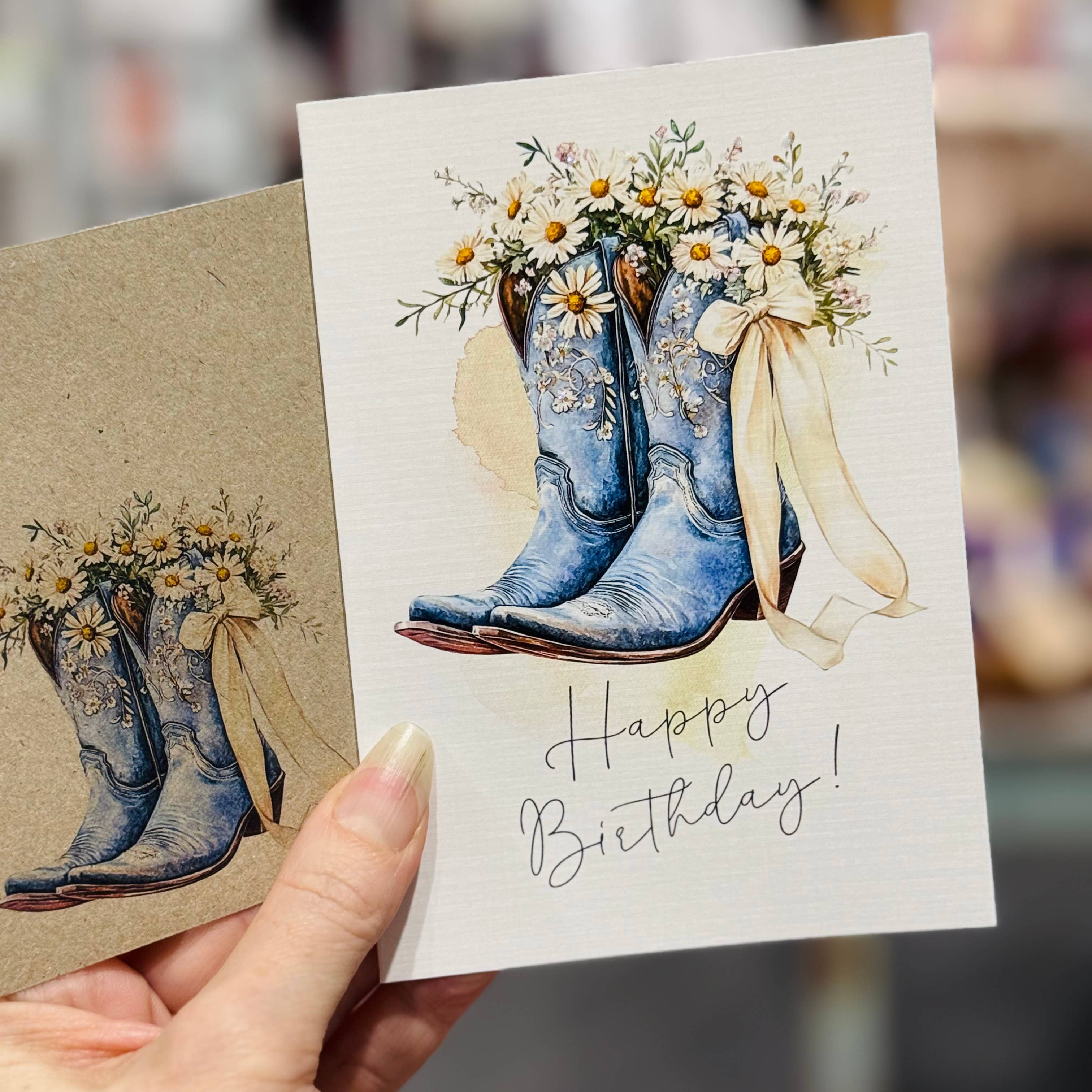 Cowgirl Boots & Daisies Greeting Card - Blank