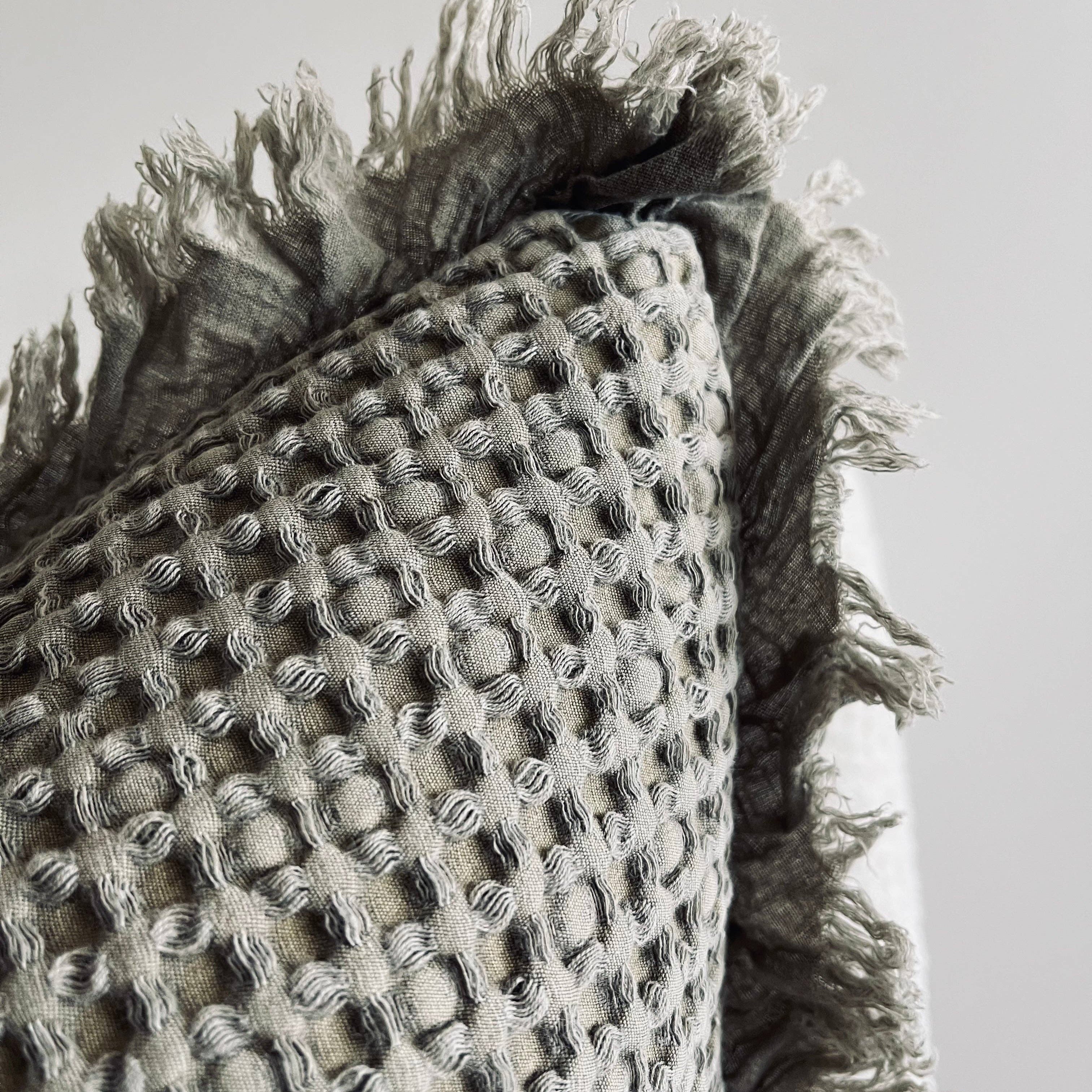 Organic Cotton Waffle Ruffle Cushion Cover - Khaki - 2.5cm Frayed Ruffle Mama and Tochter