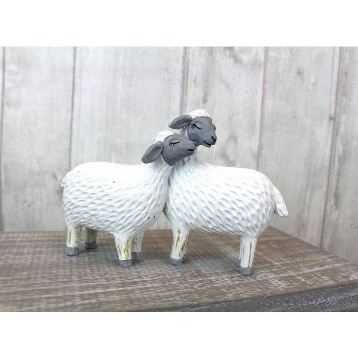 Sheep Double Ornament White Carved Resin With Grey Faces - Small Langs