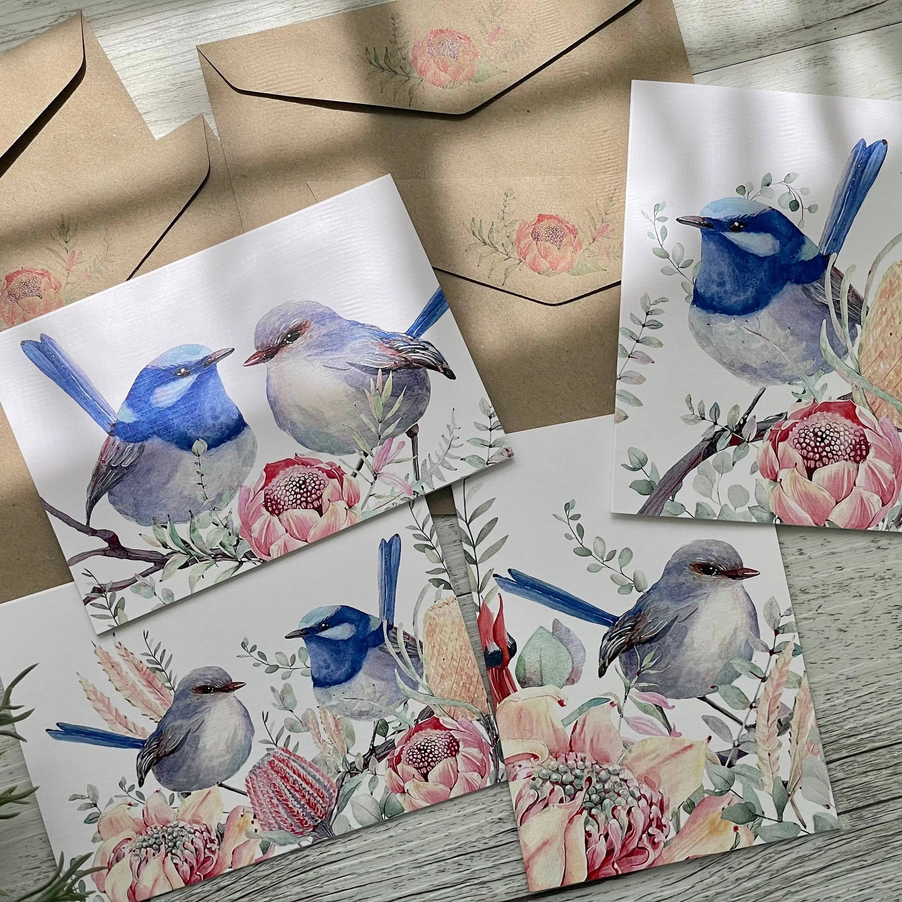 Superb Fairy Wrens - Blank Cards set of 4: All 4 please Scattered Seed Co
