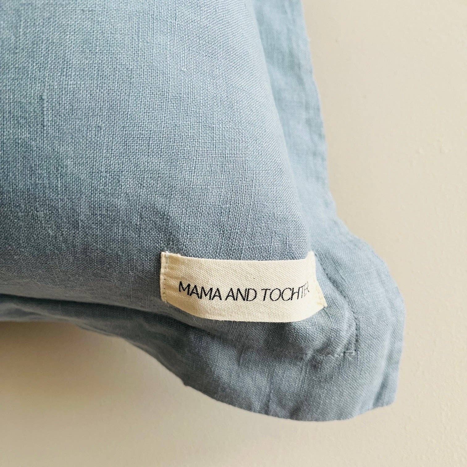 Pure French Linen Cushion Cover with Flange Detail - Stone Blue Mama and Tochter