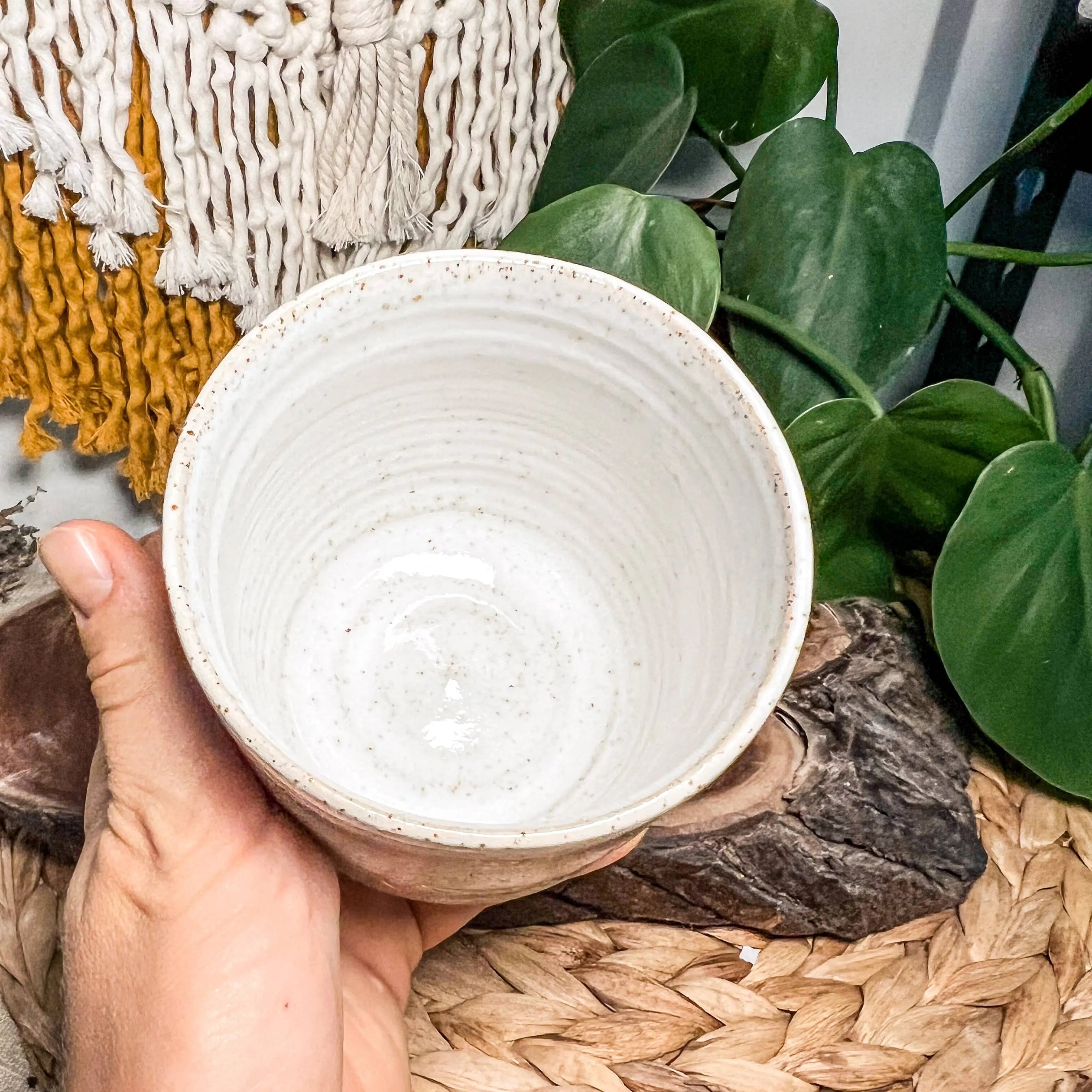 Ceramic Mug - Girl sitting with small dog: Without handle Wolf and Clay Pty Ltd