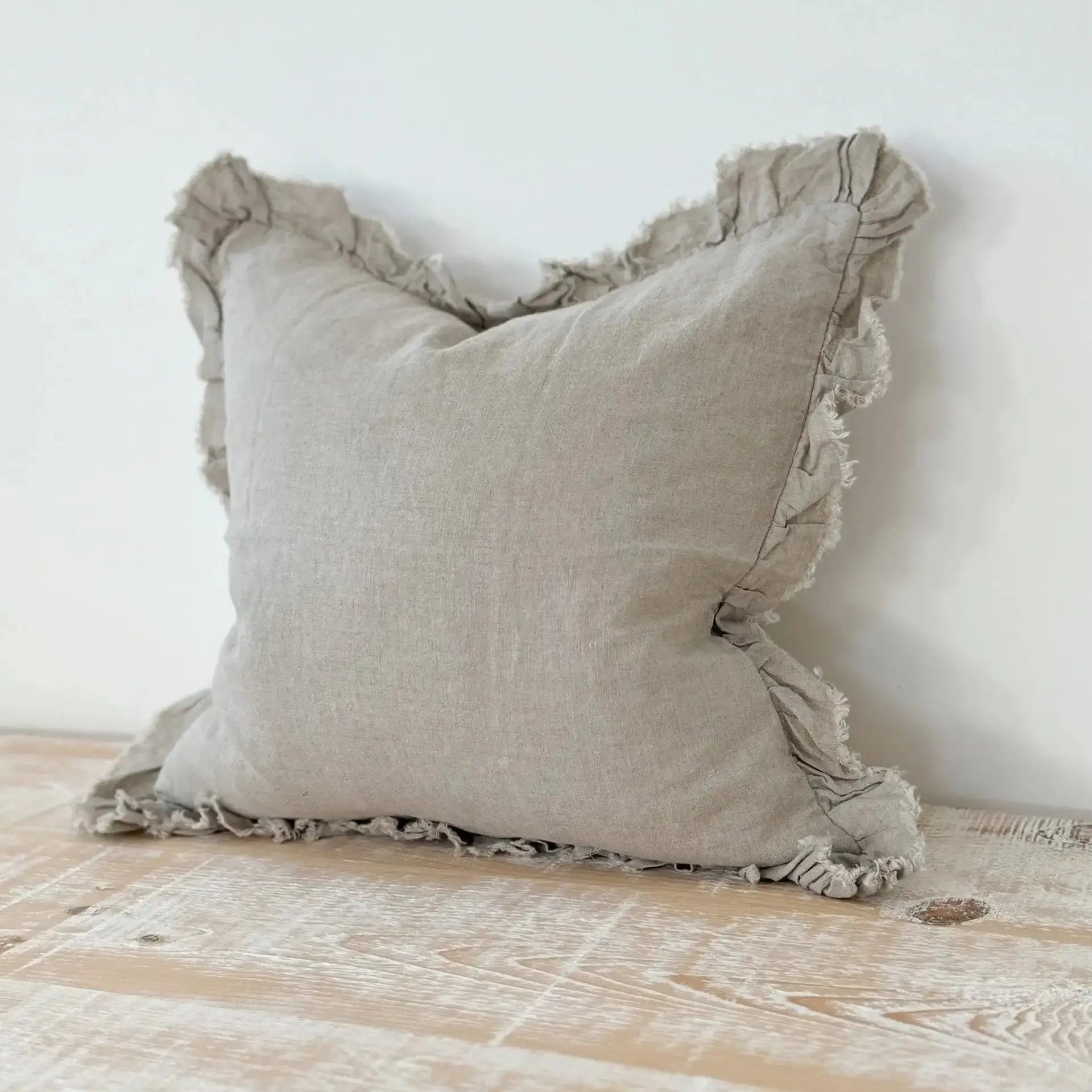 Hallie Ruffled Linen Cushion Cover – Natural 65x65cm